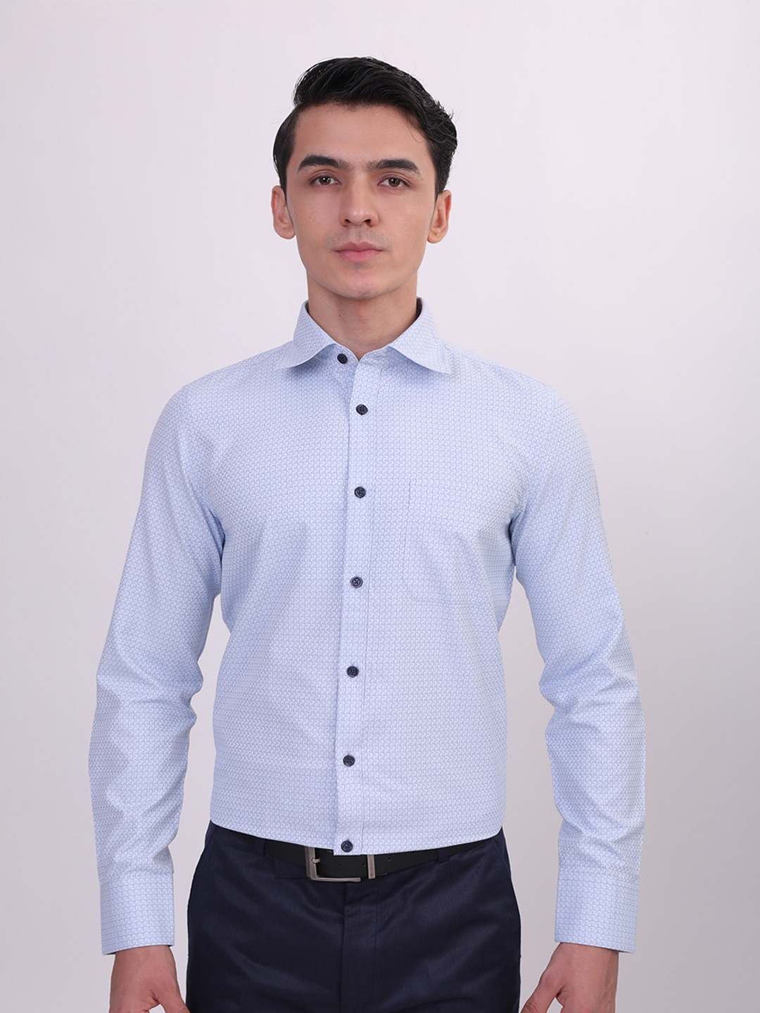 

MUTAQINOTI Comfort Micro Checked Cotton Formal Shirt, Blue