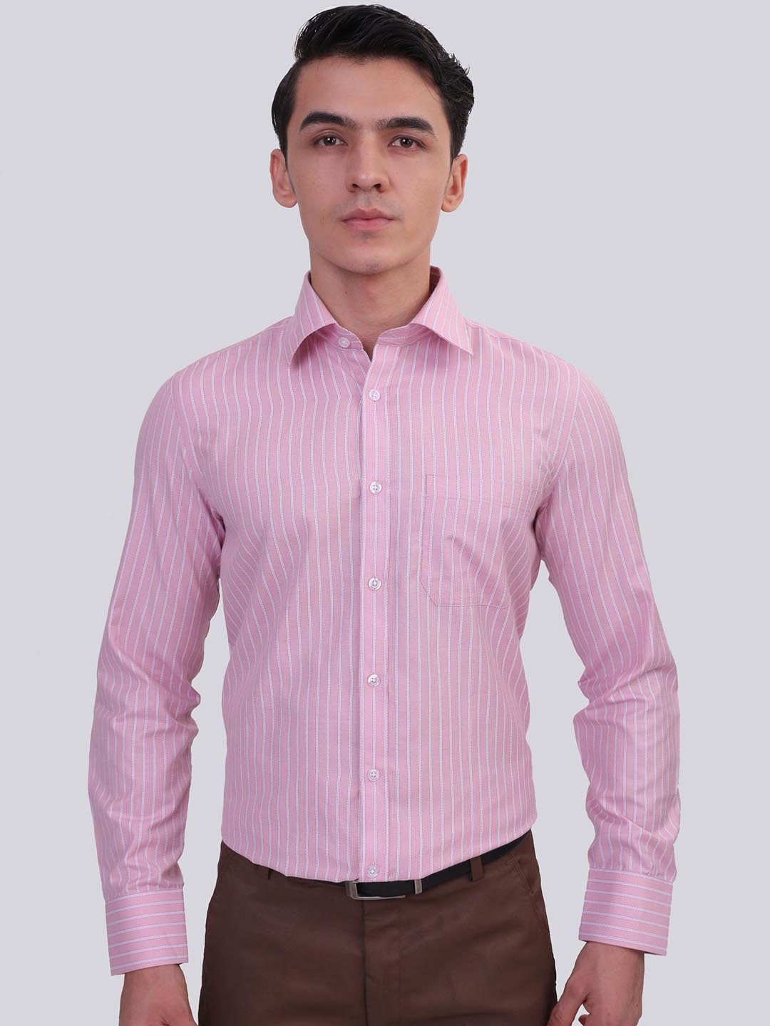 

MUTAQINOTI Comfort Striped Cotton Formal Shirt, Pink
