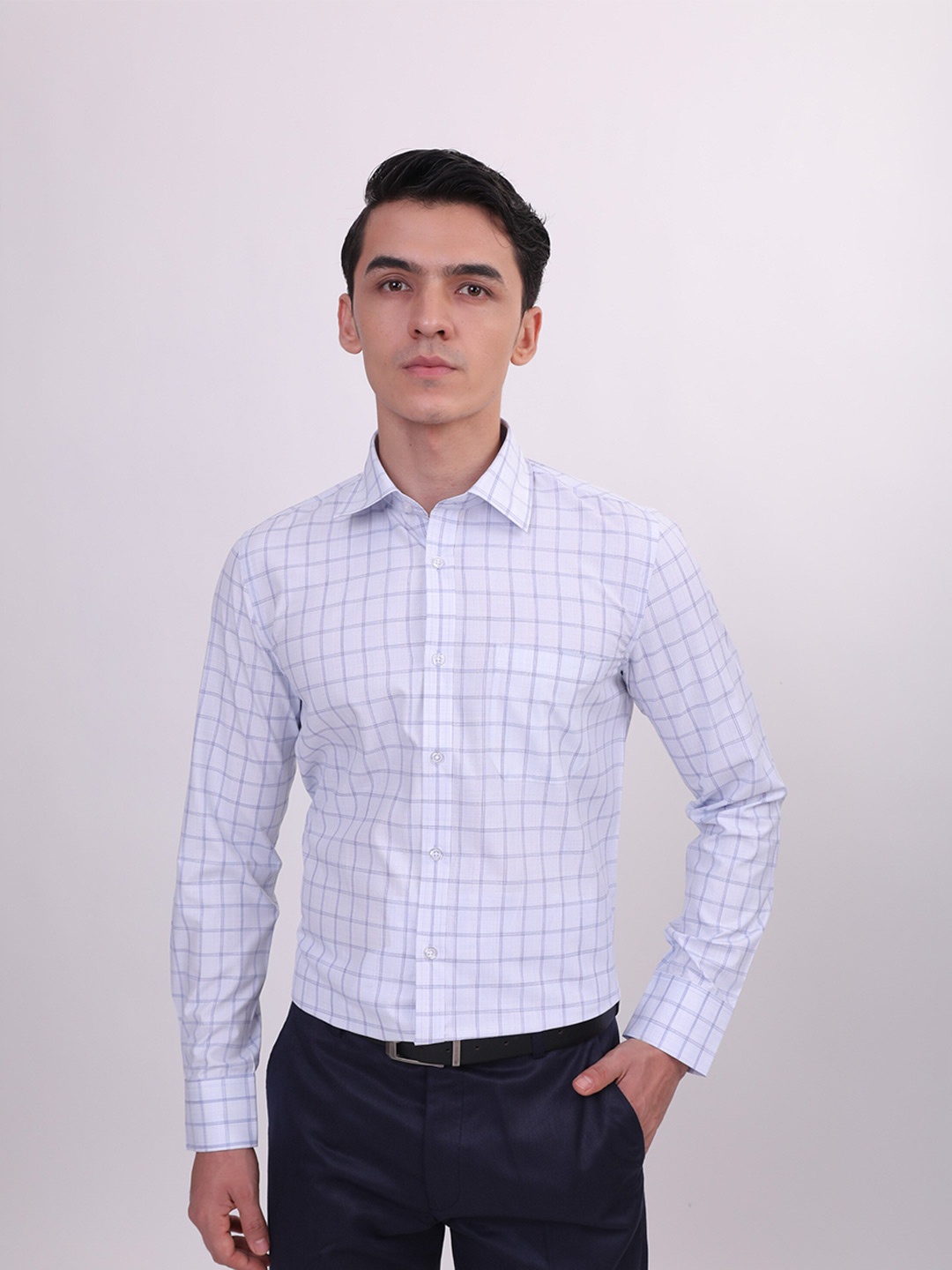 

MUTAQINOTI Comfort Checked Formal Shirt, Blue