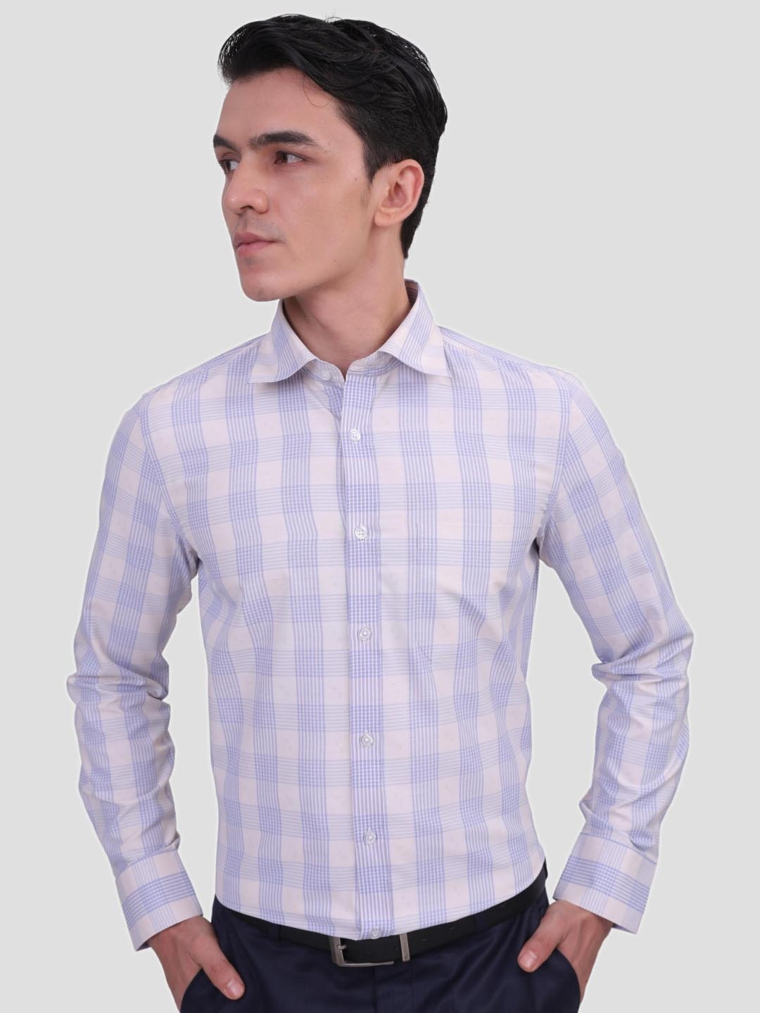 

MUTAQINOTI Comfort Tartan Checked Cotton Formal Shirt, White