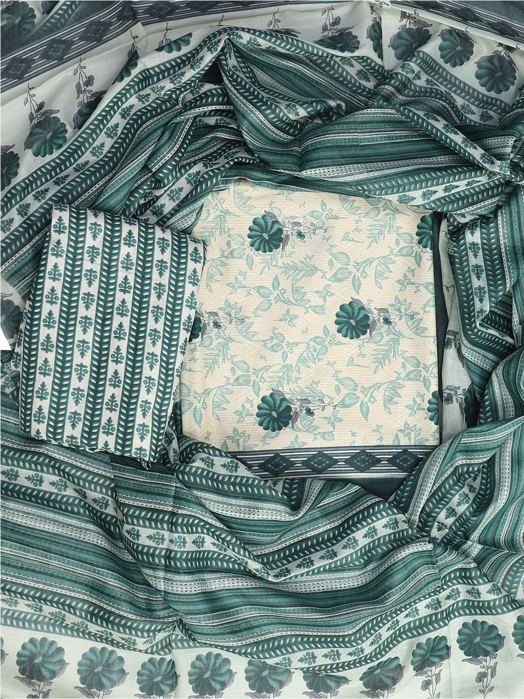 

SALWAR STUDIO Ethnic Motifs Printed Pure Cotton Unstitched Dress Material, Green