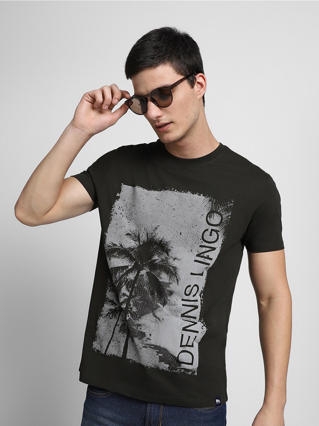 

Dennis Lingo Graphic Printed Slim Fit Pure Cotton T-shirt, Olive