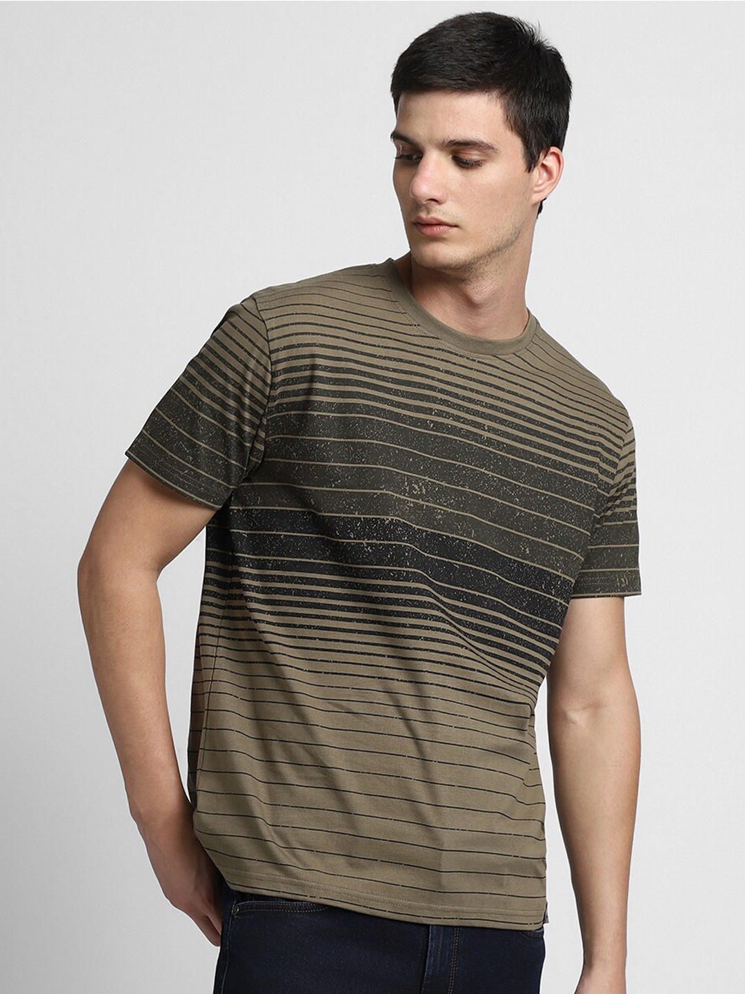 

Dennis Lingo Striped Slim Fit Cotton T-shirt, Olive