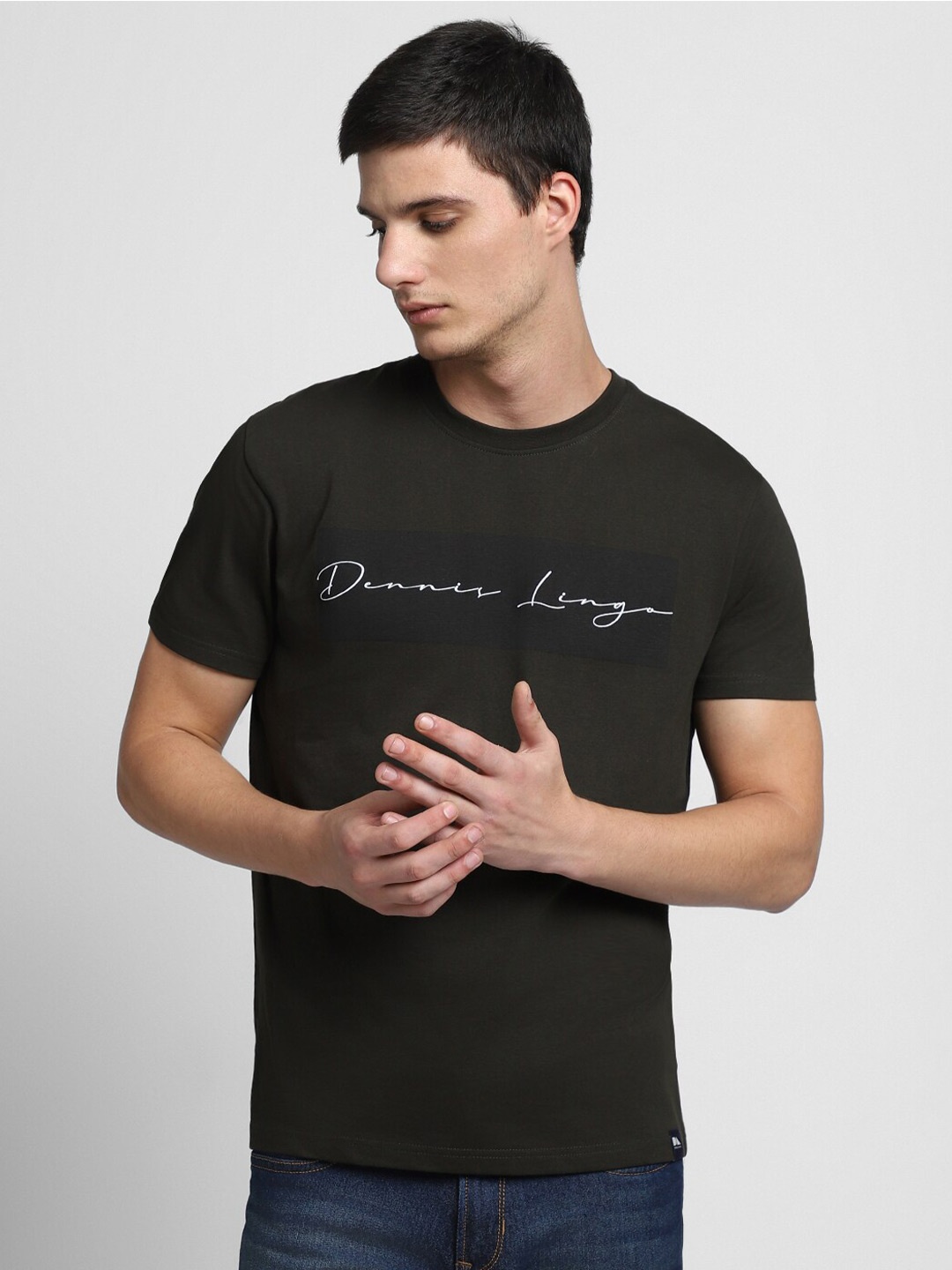 

Dennis Lingo Typography Printed Slim Fit Cotton T-shirt, Olive