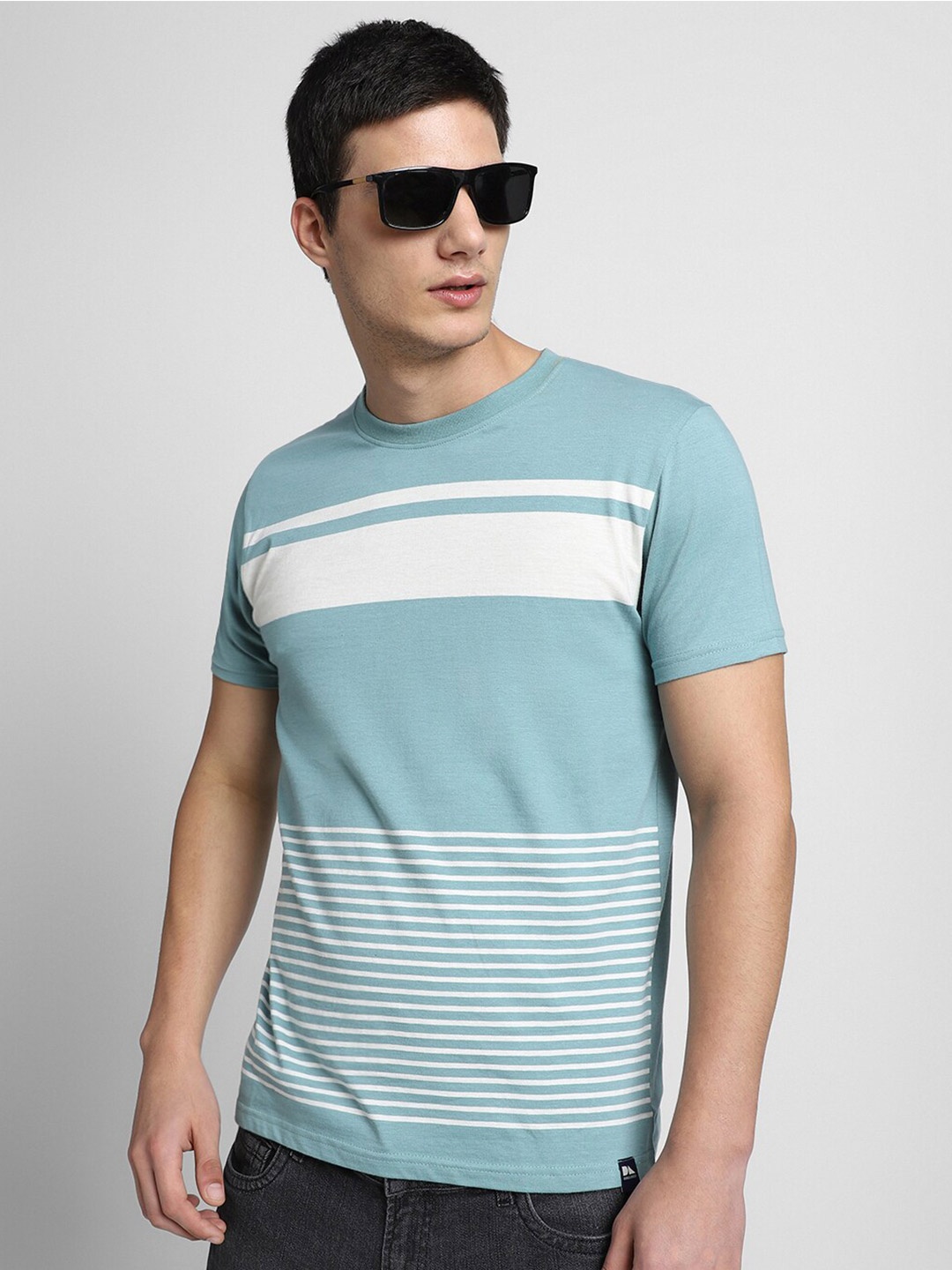 

Dennis Lingo Colourblocked Pure Cotton Slim Fit T-shirt, Blue