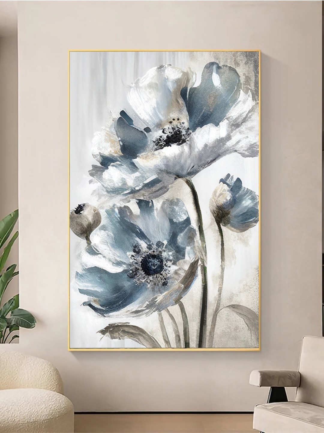 

Art Street White & Blue Flowers Canvas Painting Wall Art
