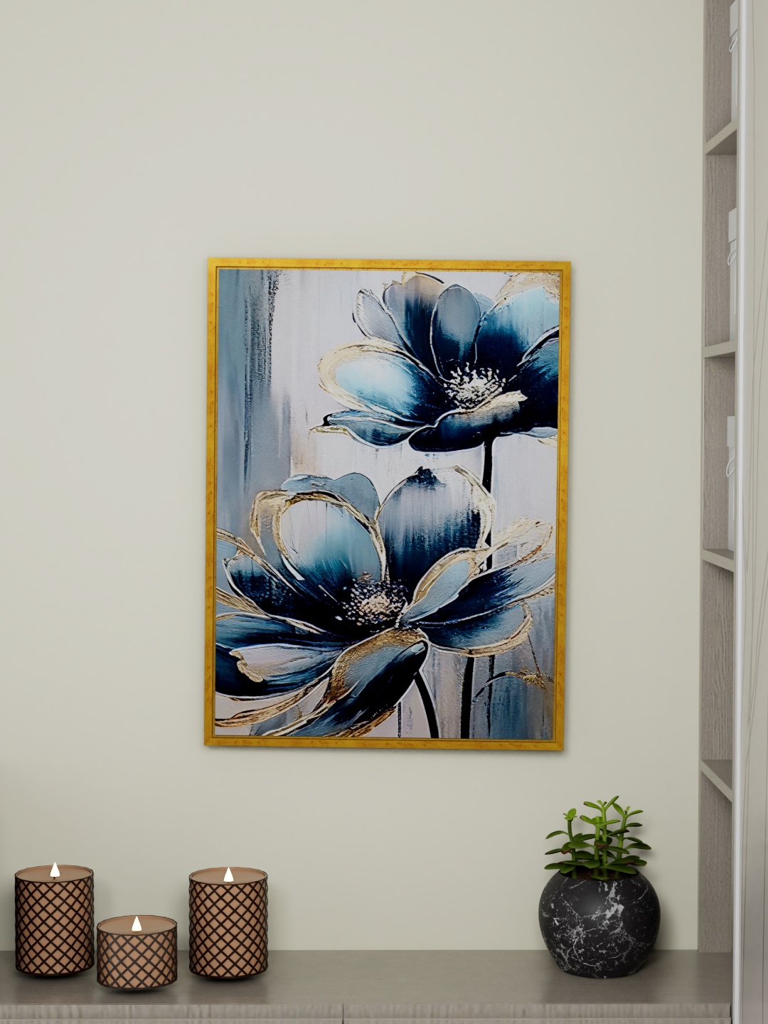 

Art Street Grey & Blue Flowers Framed Canvas Wall Art