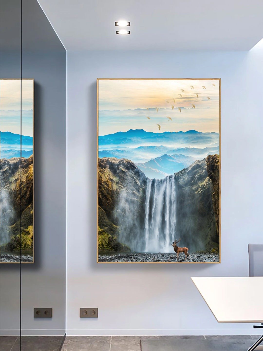 

Art Street Blue & Brown Waterfall & Mountain Framed Canvas Painting Wall Art