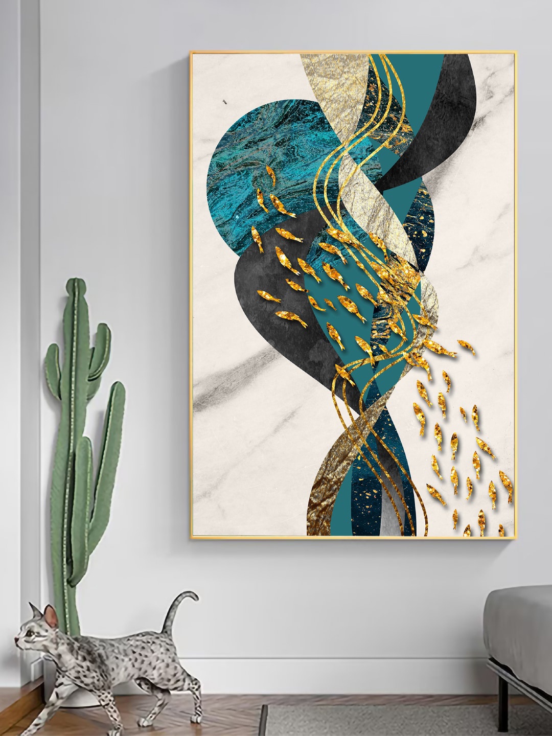 

Art Street White & Green Fish Printed Framed Wall Art
