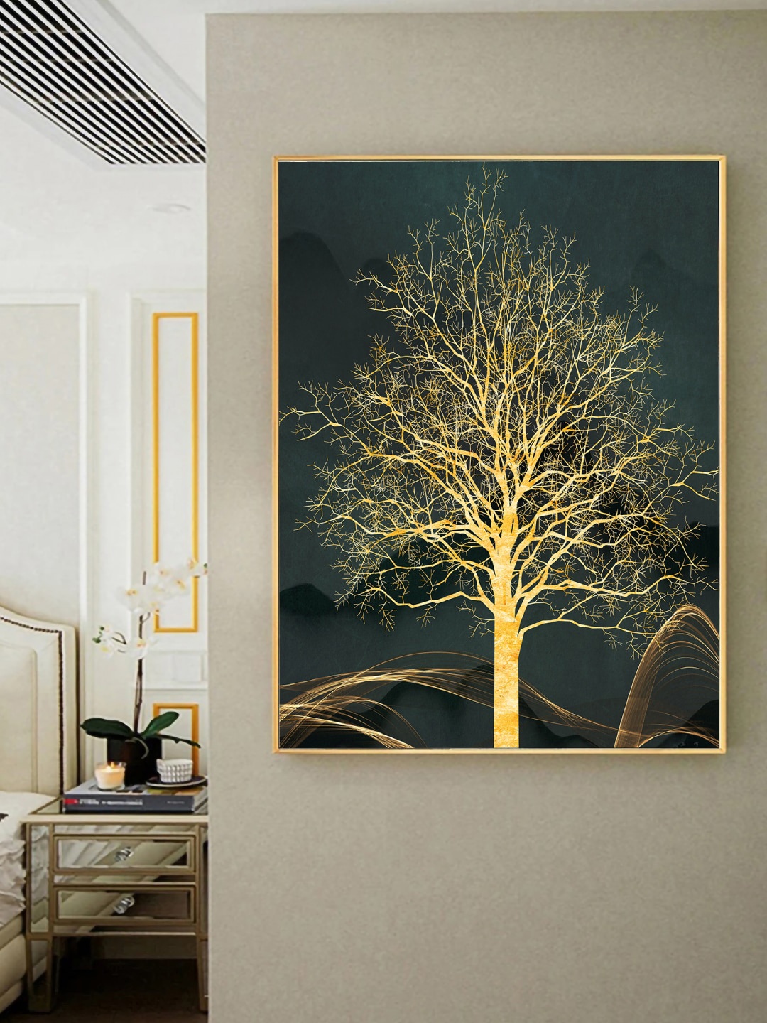 

Art Street Gold Toned & Green Tree Framed Canvas Painting Wall Art