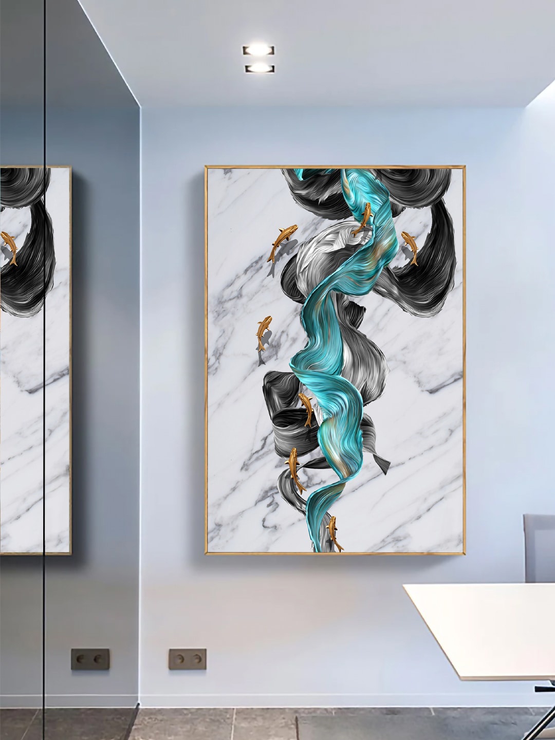 

Art Street Green & Black Fish Swim Framed Painting Wall Art