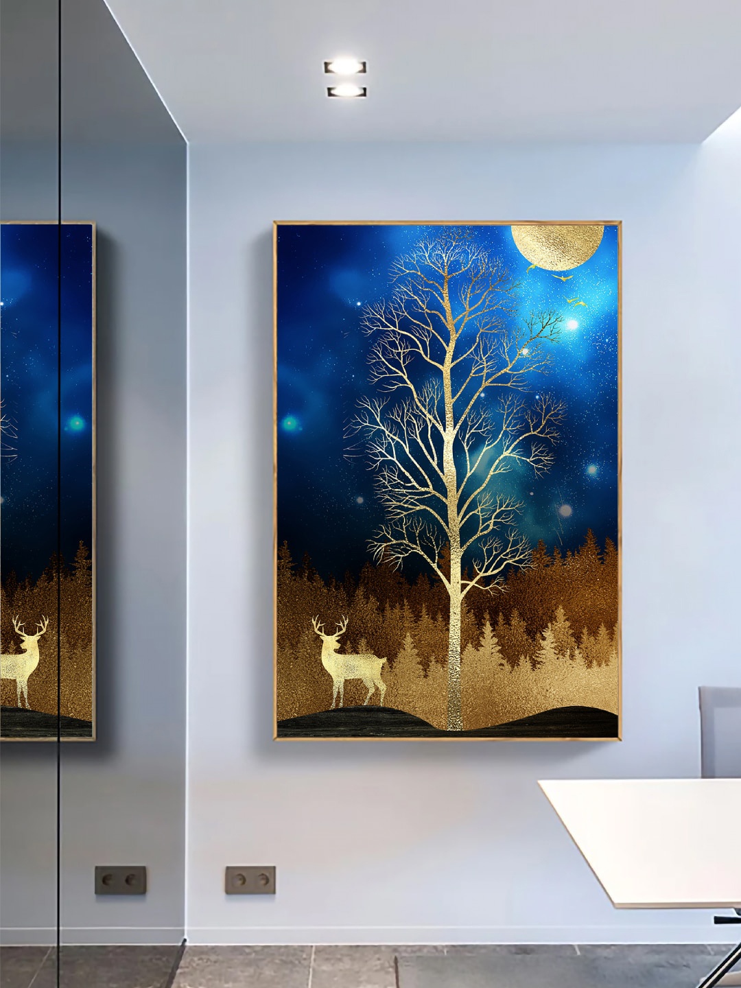 

Art Street Beige & Blue Deer & Tree Framed Painting Wall Art