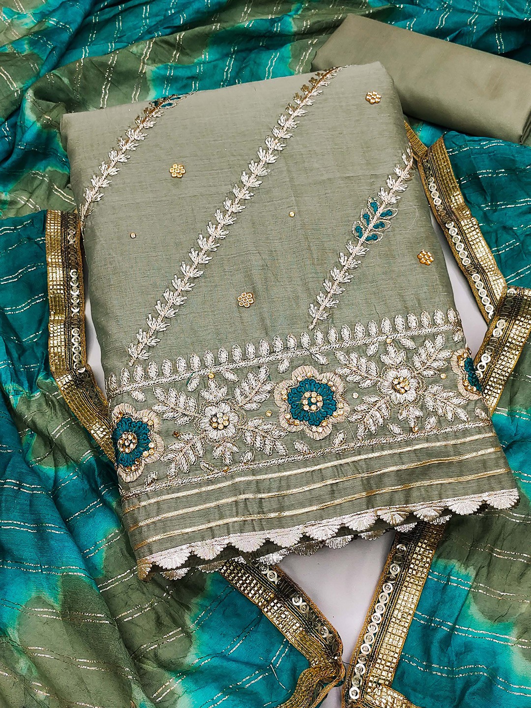 

KALINI Embroidered Unstitched Dress Material, Olive