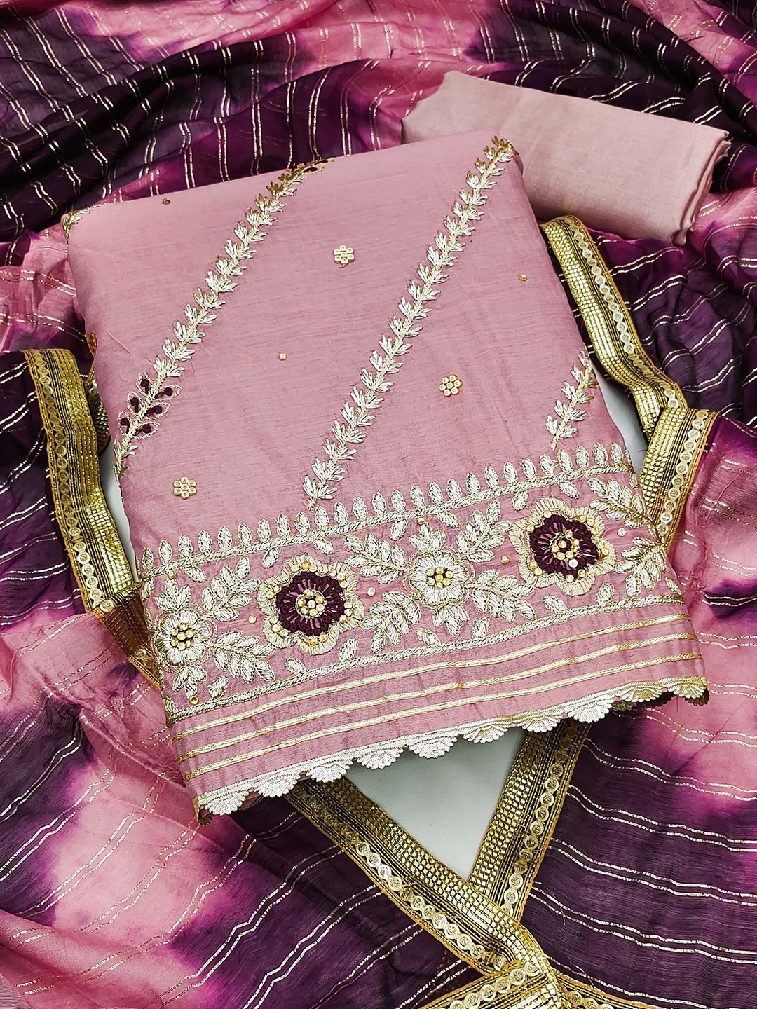 

KALINI Embroidered Unstitched Dress Material, Pink