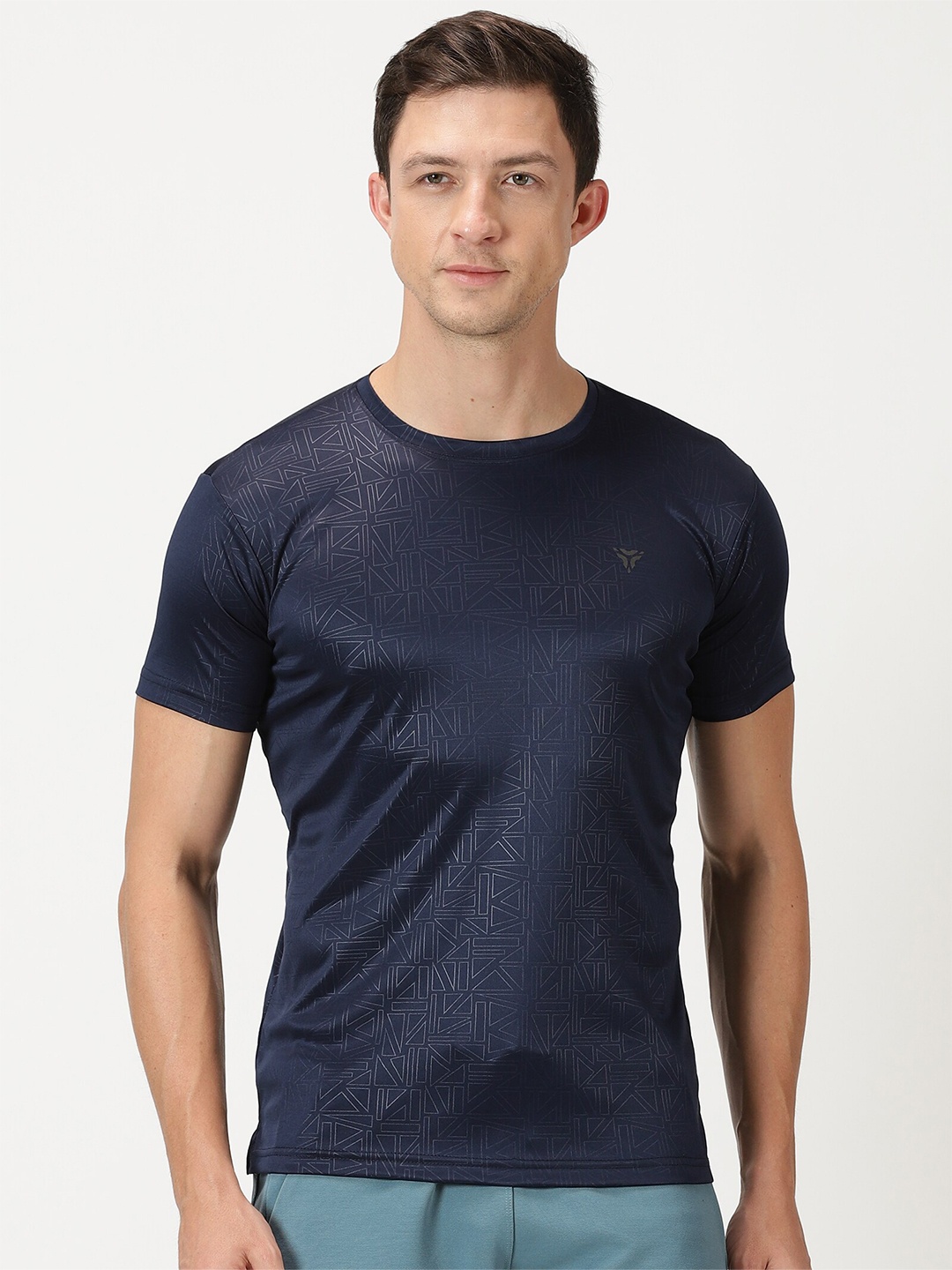 

deb Geometric Embossed Texture Slim Fit T-shirt, Navy blue