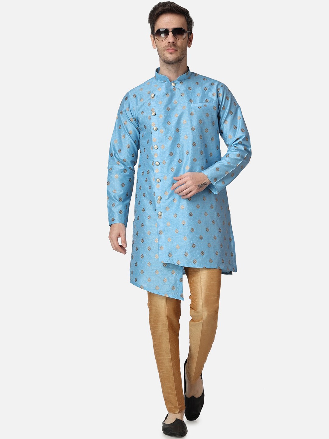 

ROYAL KURTA Achkan Kurta With Pyjamas, Turquoise blue