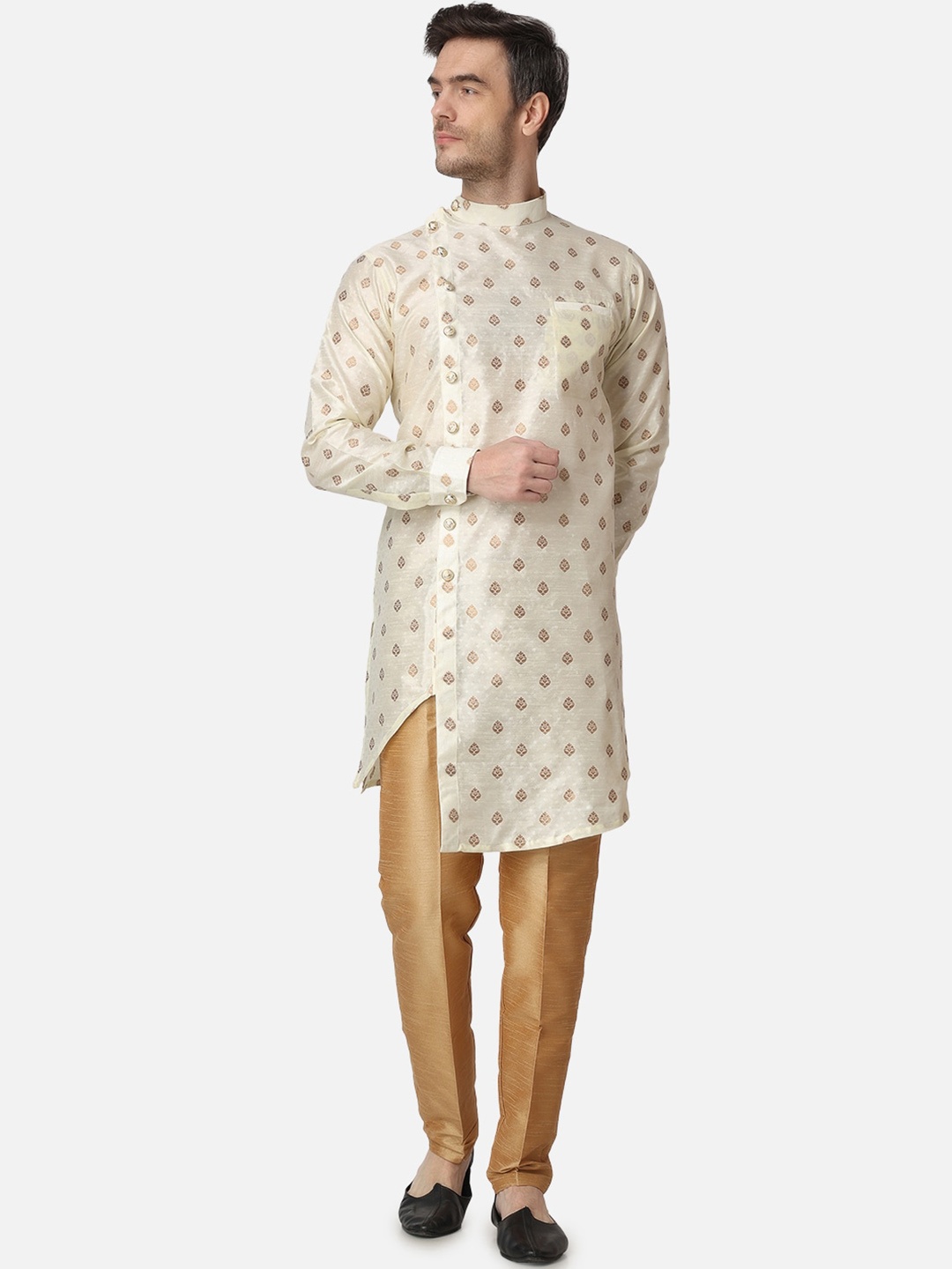 

ROYAL KURTA Ethnic Motifs Woven Design Jacquard Straight Kurta, Cream