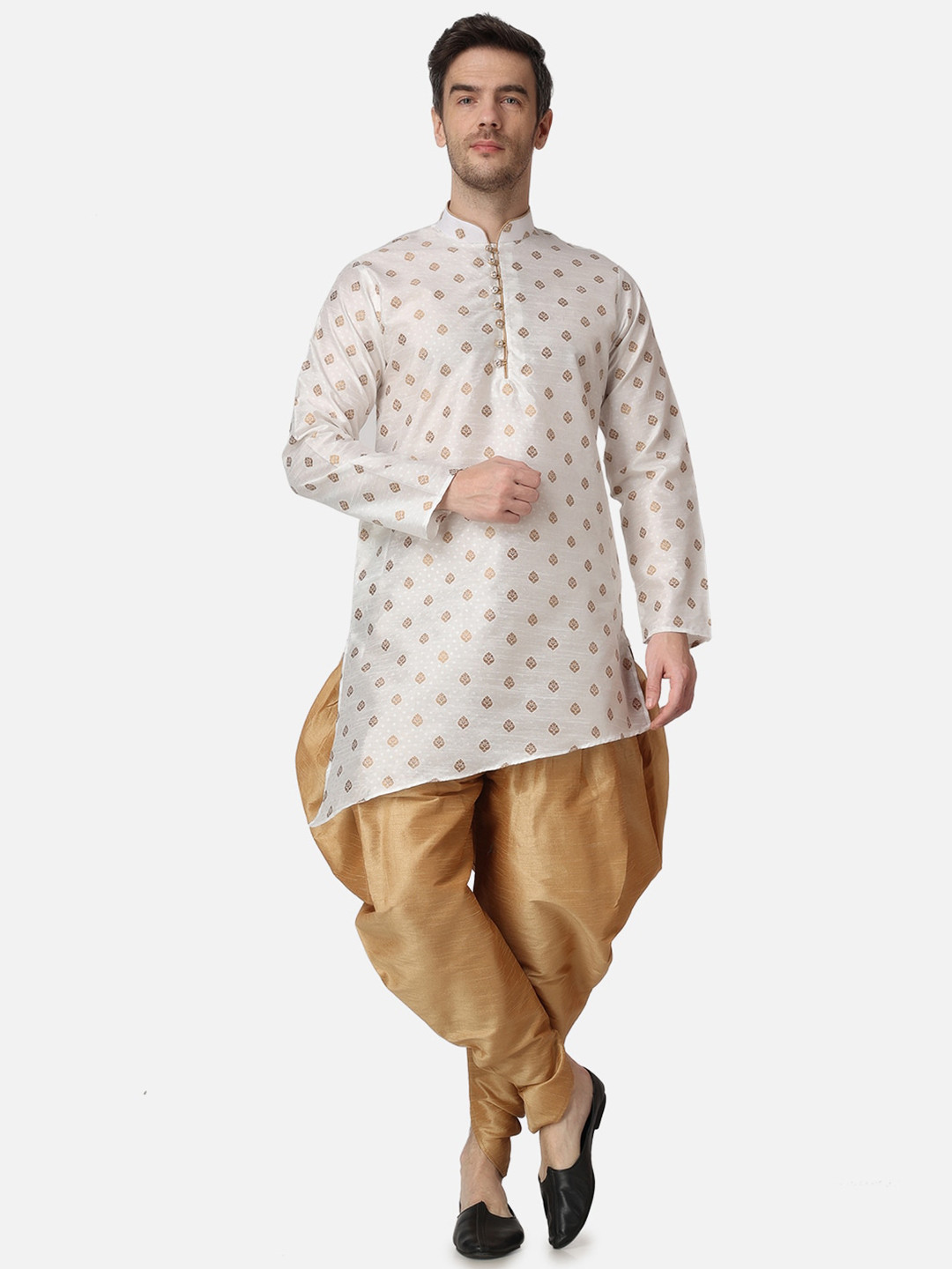

ROYAL KURTA Ethnic Motifs Achkan Kurta With Dhoti Pants, White