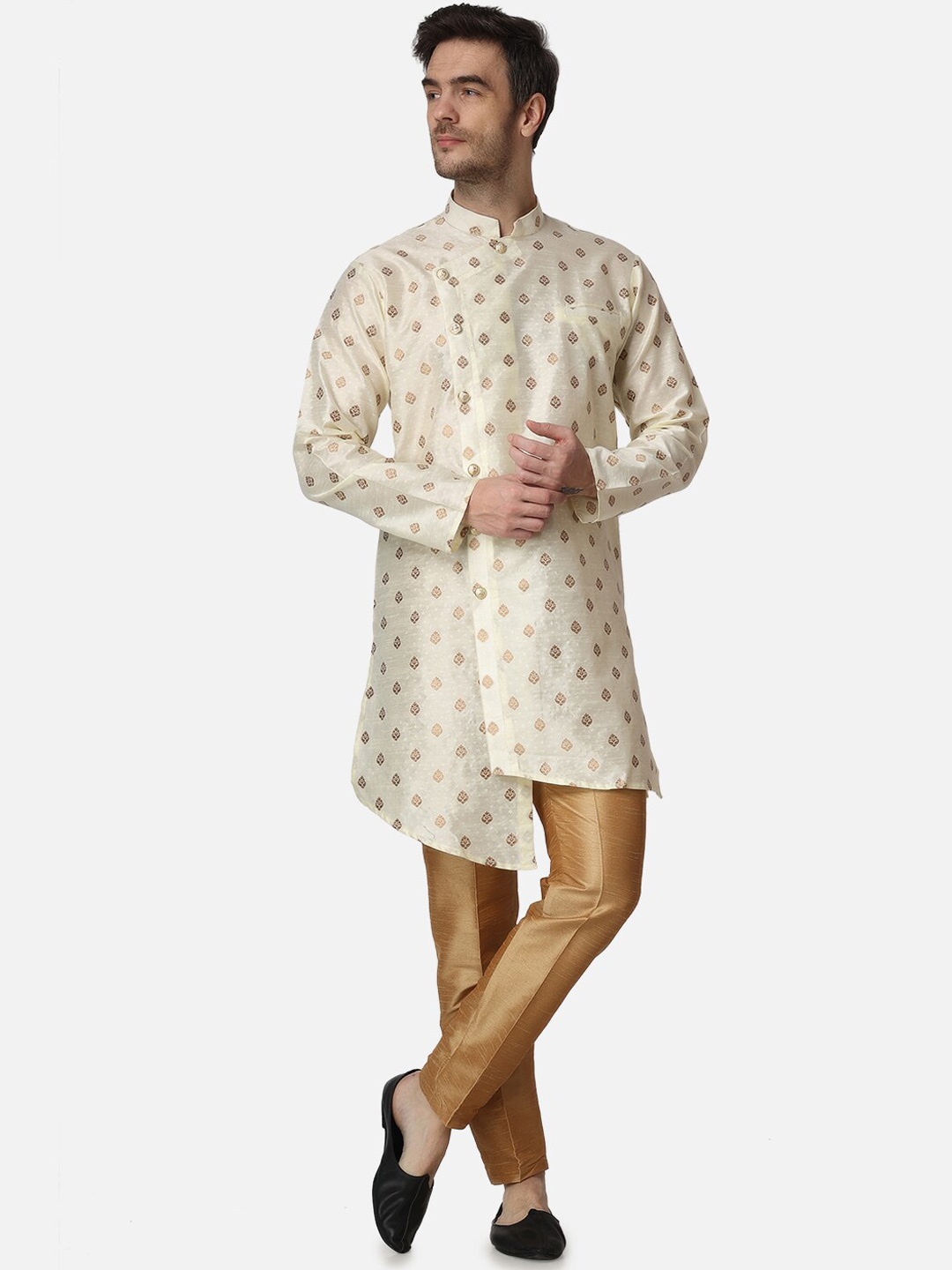

ROYAL KURTA Ethnic Motifs Woven Design Jacquard Straight Kurta, Cream
