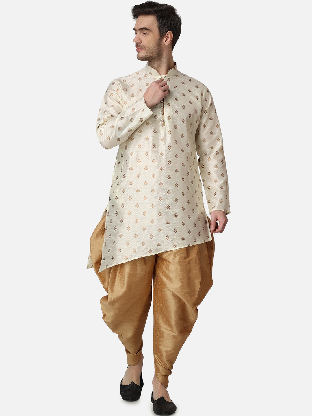 

ROYAL KURTA Ethnic Motifs Woven Design Jacquard Straight Kurta, Cream