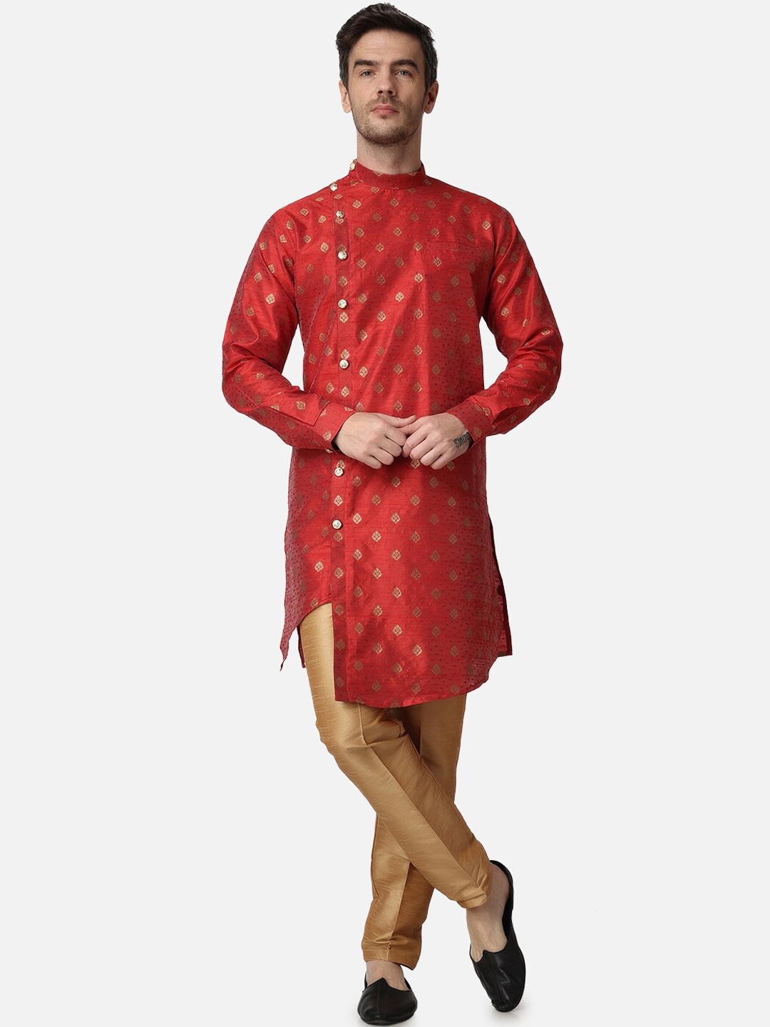 

ROYAL KURTA Ethnic Motifs Woven Design Jacquard Straight Kurta, Maroon