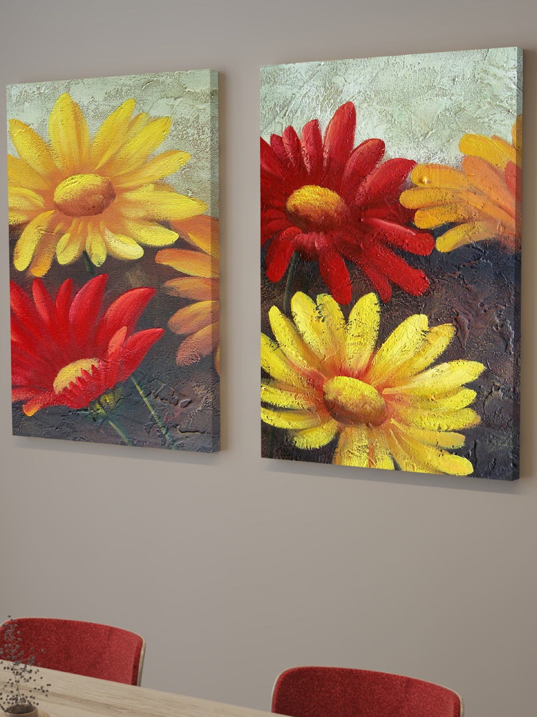 

Art Street 2-Pcs Red & Yellow Sunflower Floral Framed Painting Wall Art