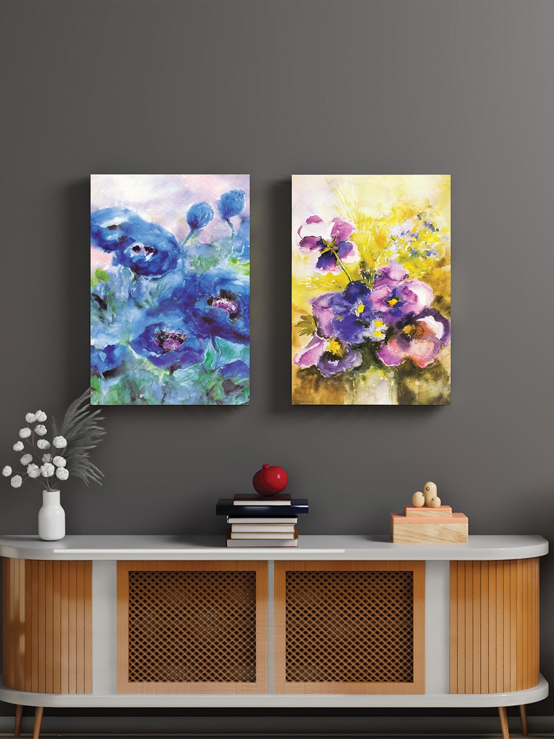 

Art Street Purple & Blue 2 Pieces Watercolor Flower Framed Painted Wall Art