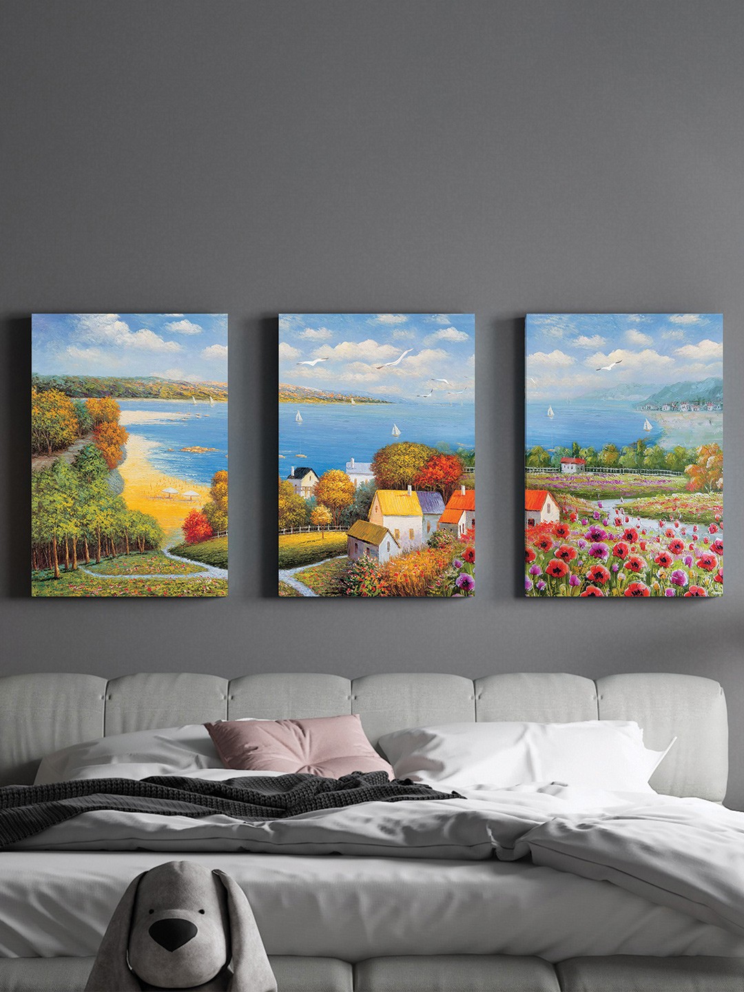 

Art Street 3-Pcs Green & Blue Seaside Scenery Landscape Framed Painting Wall Art