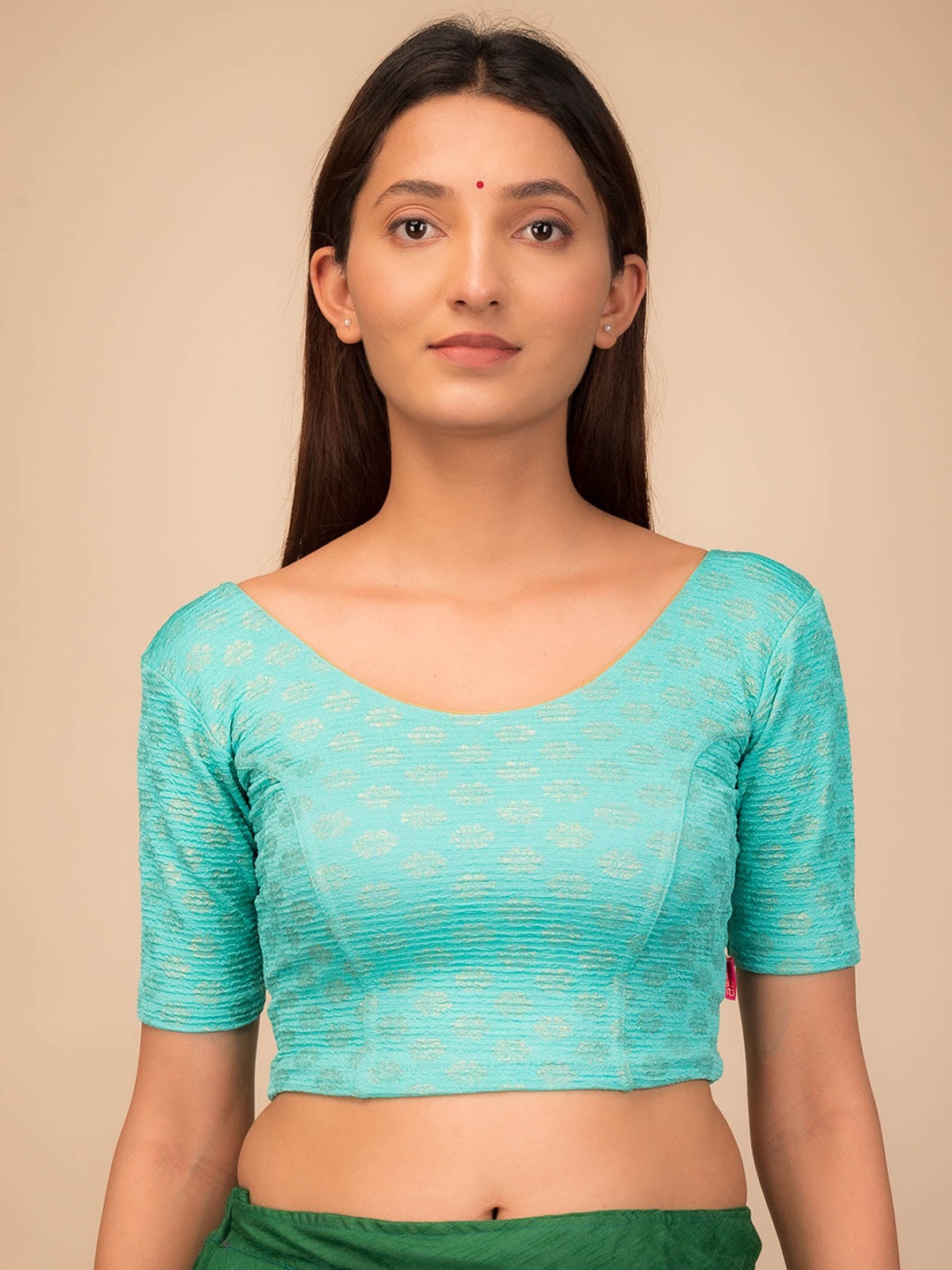 

Bindigasm's Advi Woven Design Stretchable Princess Cut Saree Blouse, Green