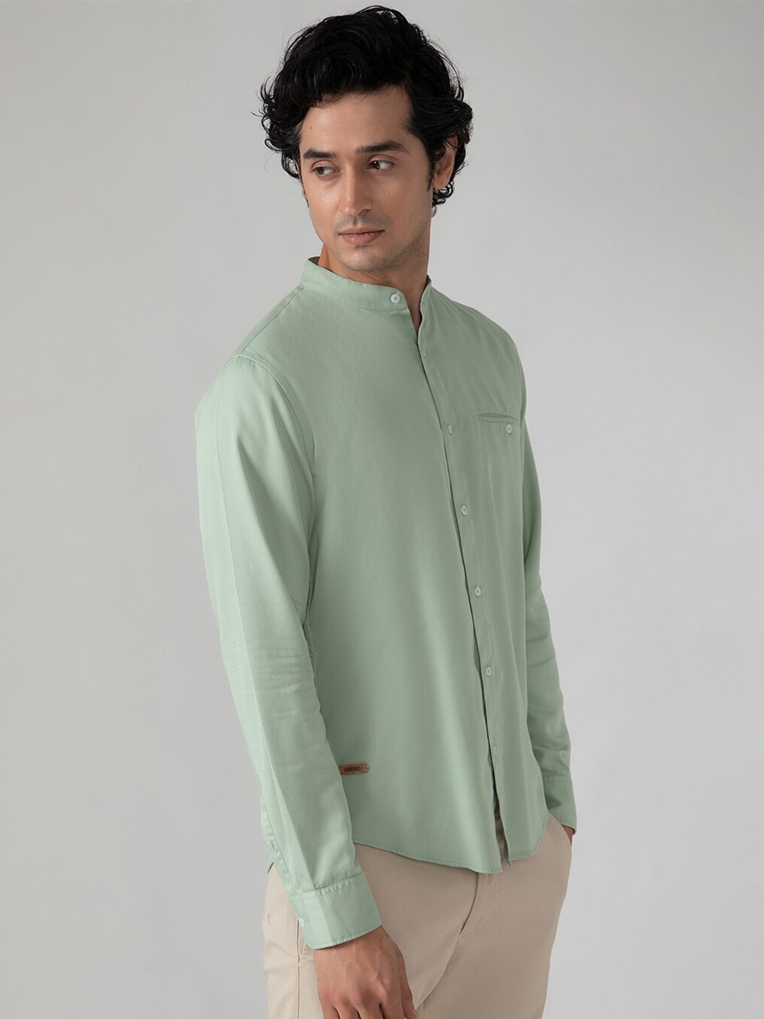 

SUBTRACT Band Collar Slim Fit Casual Shirt, Green