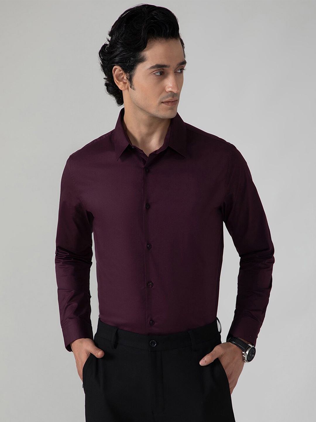 

SUBTRACT Spread Collar Slim Fit Formal Shirt, Maroon