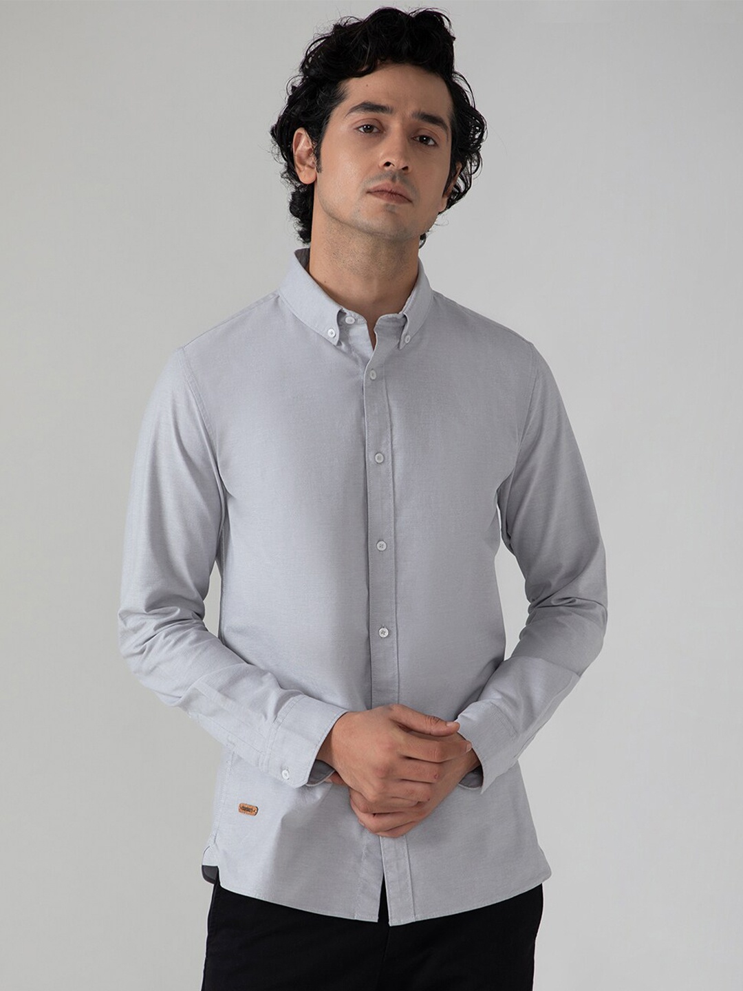 

SUBTRACT Button-Down Collar Slim Fit Casual Shirt, Grey