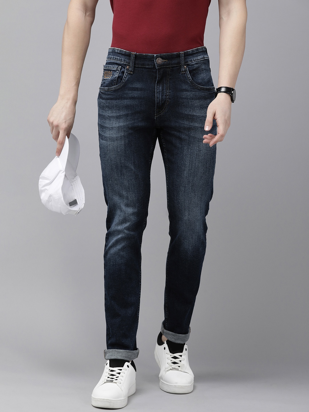 

U.S. Polo Assn. Denim Co. Men Brandon Slim Tapered Fit Light Fade Stretchable Jeans, Navy blue