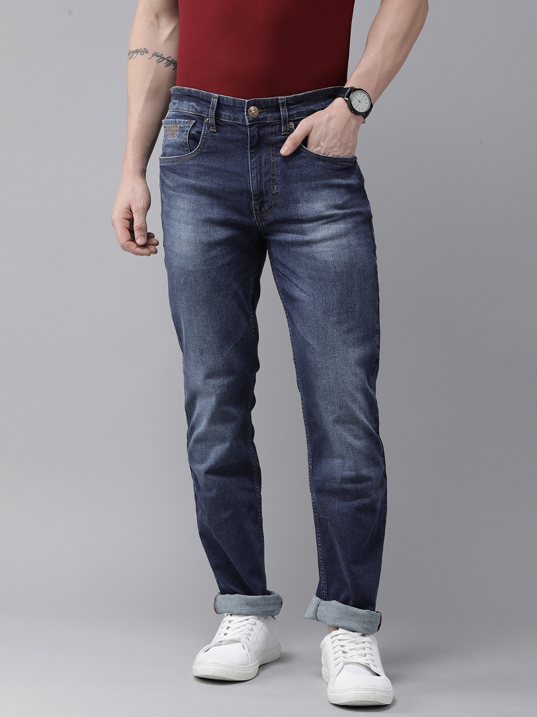 

U.S. Polo Assn. Denim Co. Men Blue Harold Slim Straight Fit Heavy Fade Stretchable Jeans