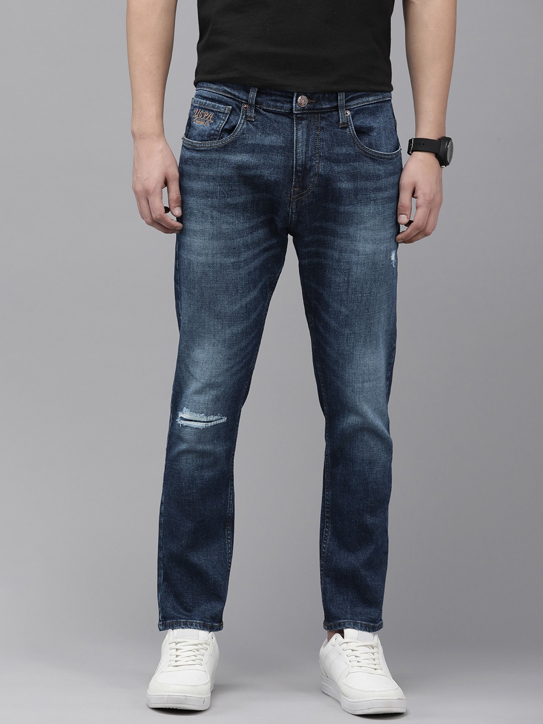 

U.S. Polo Assn. Denim Co. Men Cropped Heavy Fade Stretchable Jeans, Blue