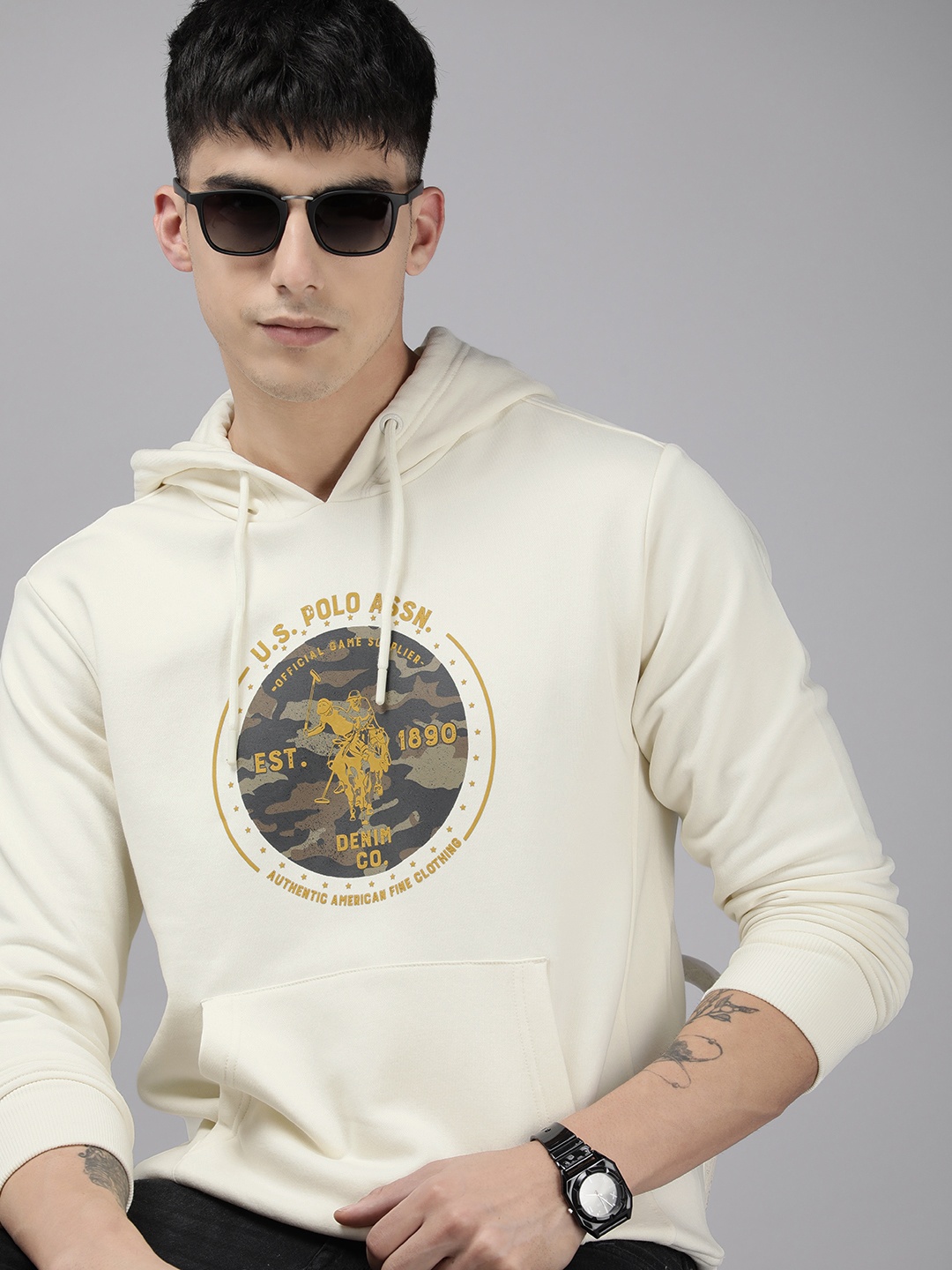 

U.S. Polo Assn. Denim Co. Printed Hooded Sweatshirt, Cream