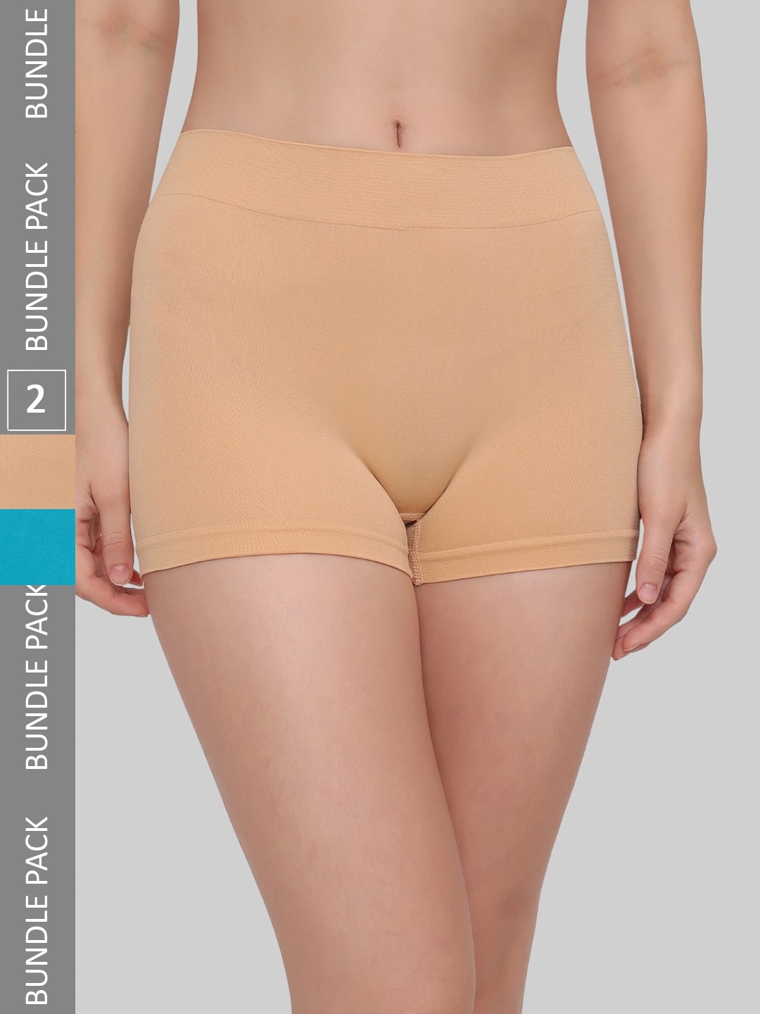 

PLUMBURY Pack Of 2 Anti-microbial Mid Rise Boyshort Briefs, Beige