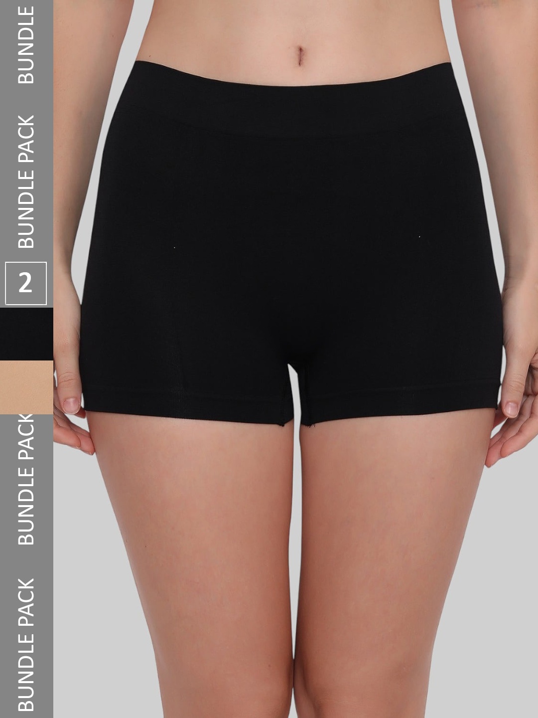 

PLUMBURY Women Pack Of 2 Anti Microbial Seamless Boy Shorts, Black