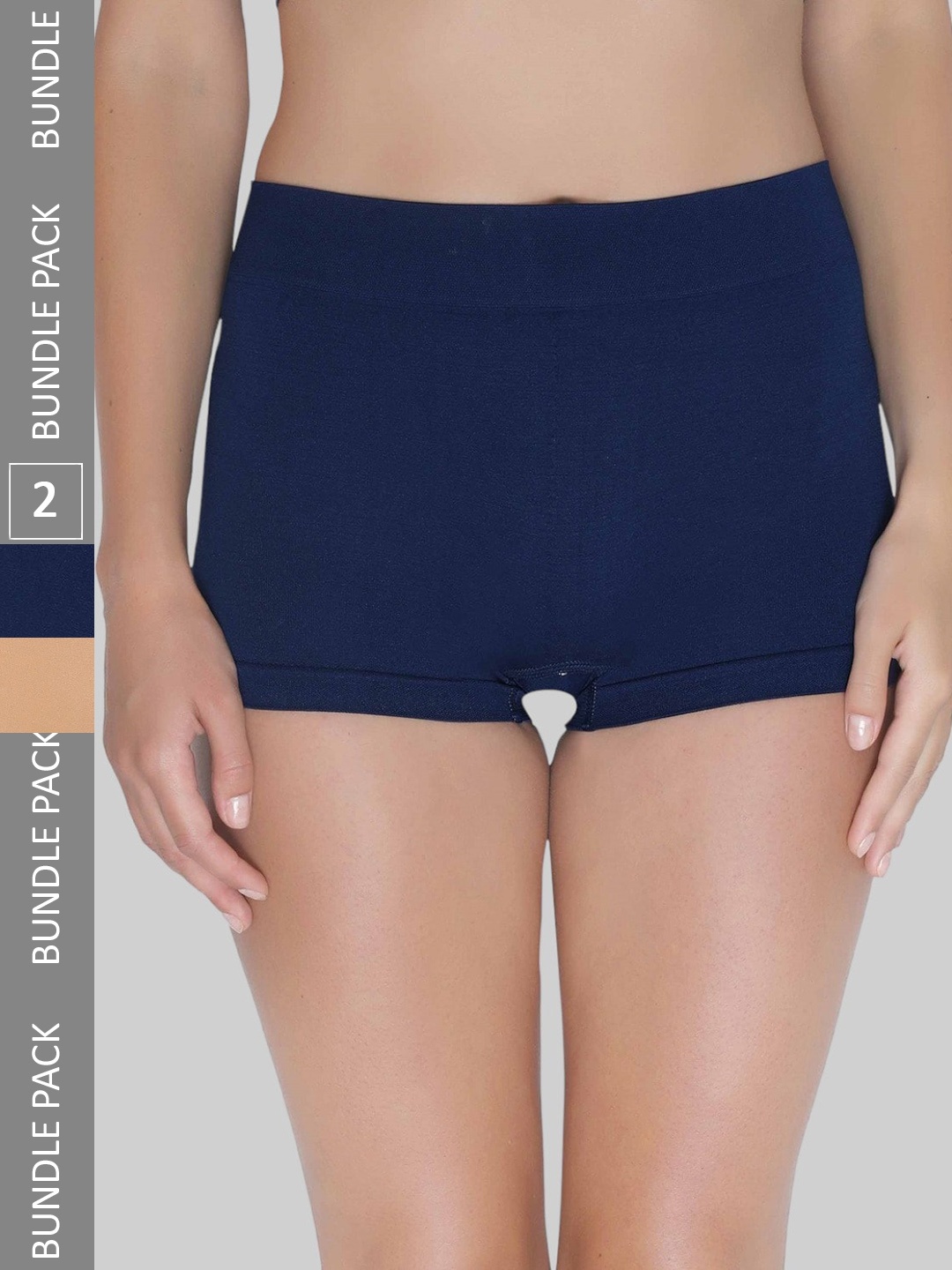 

PLUMBURY Women Pack Of 2 Anti Microbial Seamless Boy Shorts, Navy blue