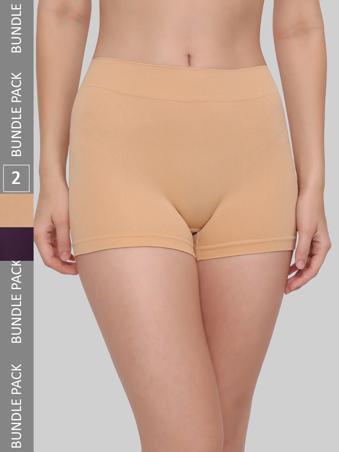 

PLUMBURY Women Pack Of 2 Anti Microbial Seamless Boy Shorts, Beige