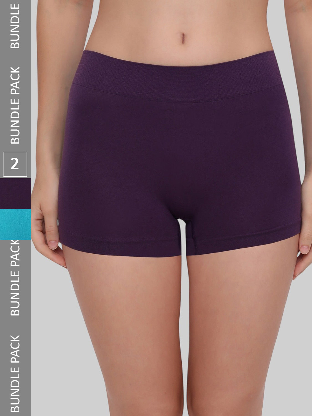 

PLUMBURY Women Pack Of 2 Anti Microbial Seamless Boy Shorts, Purple