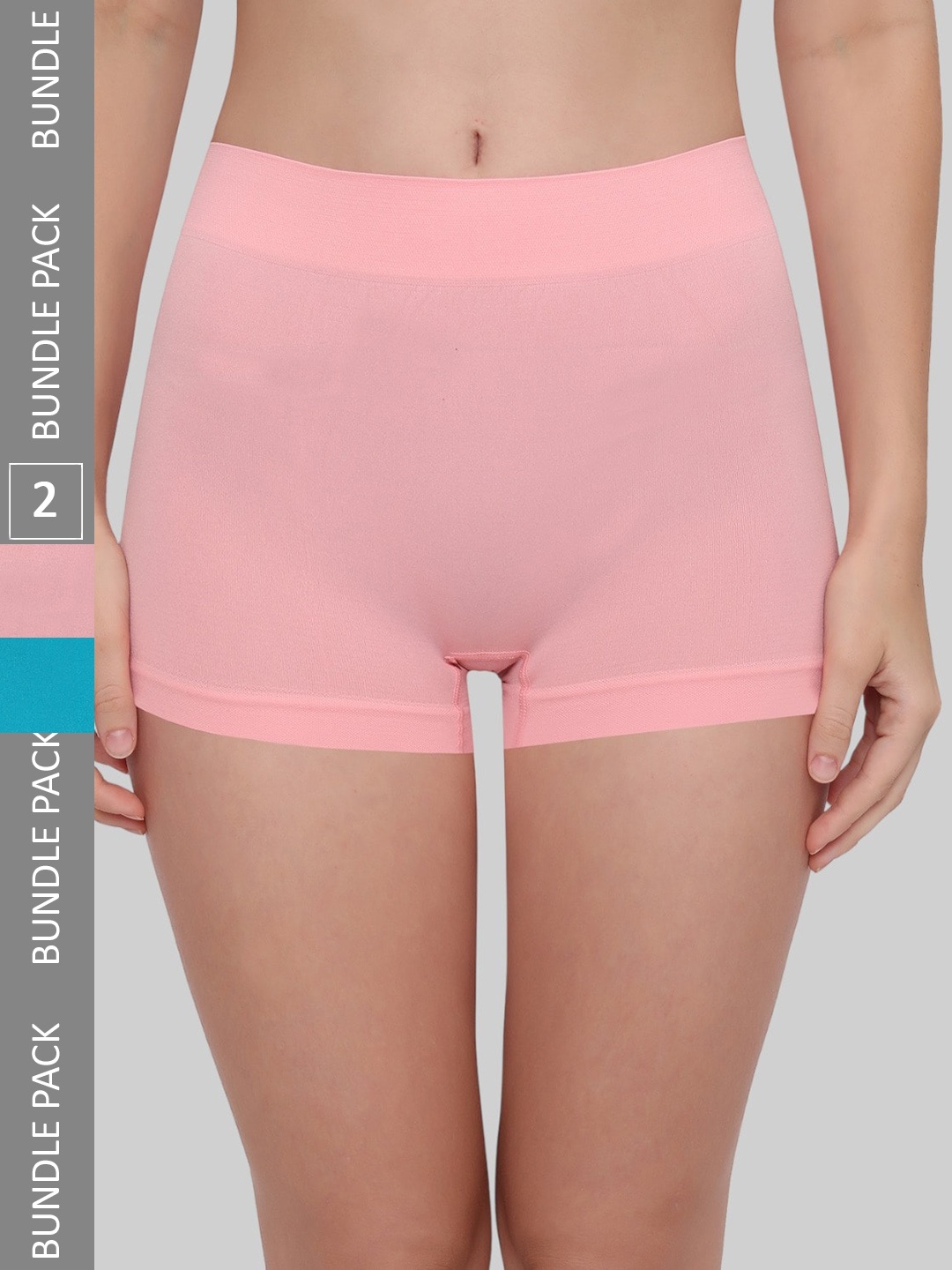 

PLUMBURY Women Pack Of 2 Anti Microbial Seamless Boy Shorts, Pink