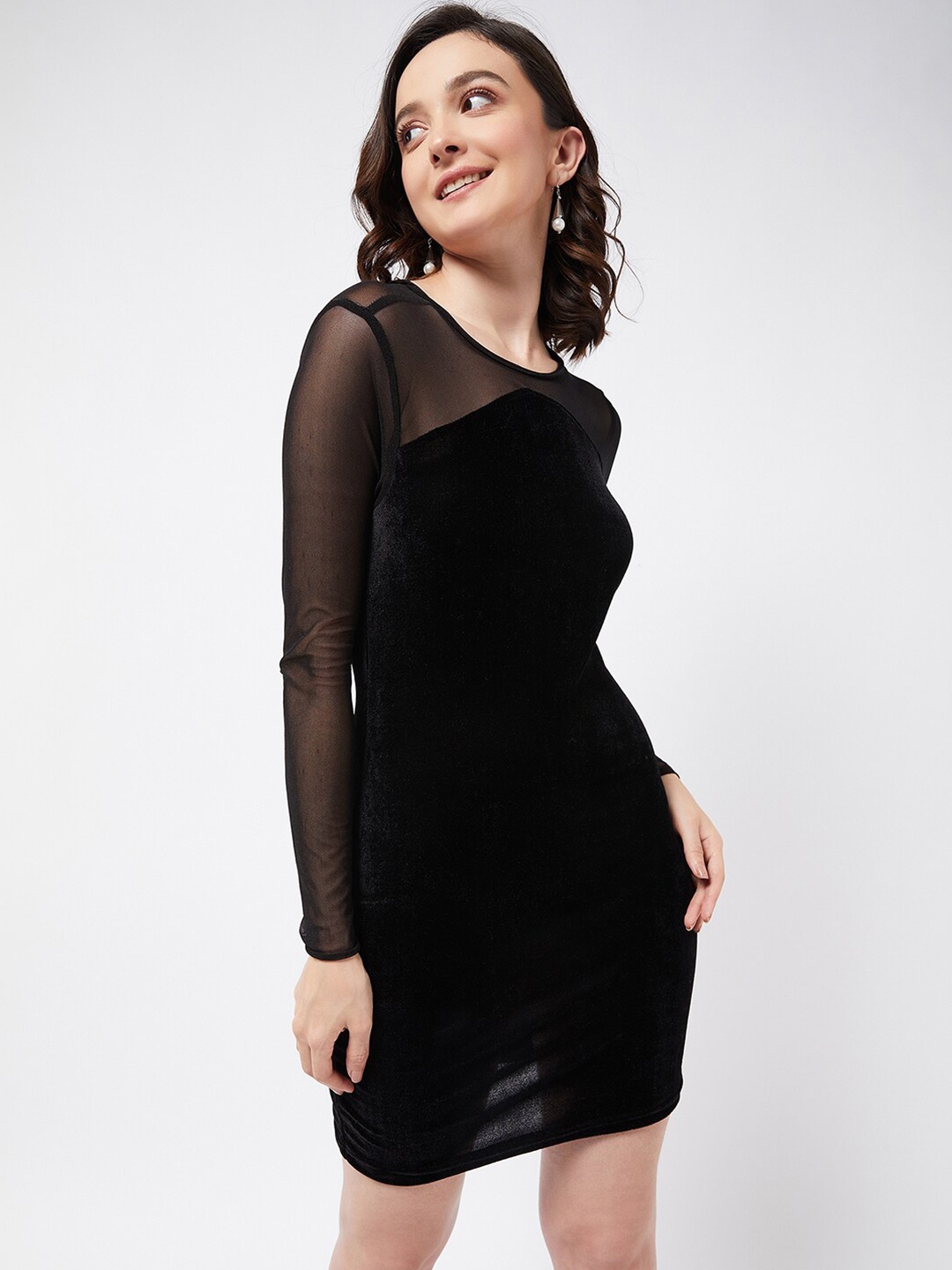 

COLOR CAPITAL Round Neck Long Sleeve Sheath Dress, Black