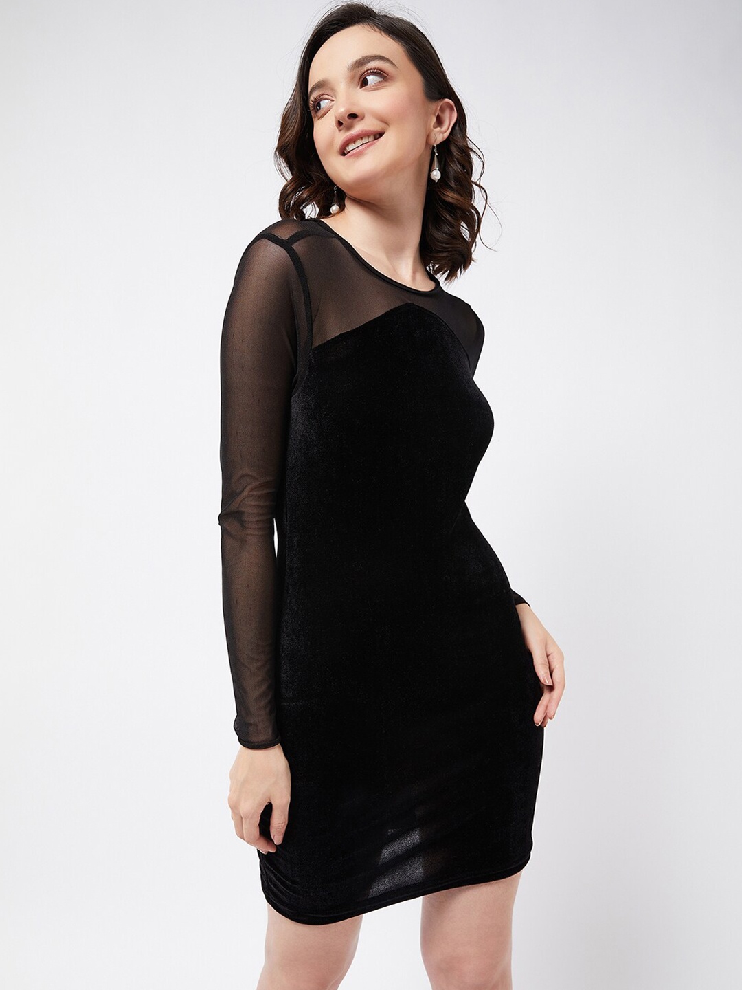 

COLOR CAPITAL Round Neck Long Sleeve Sheath Dress, Black