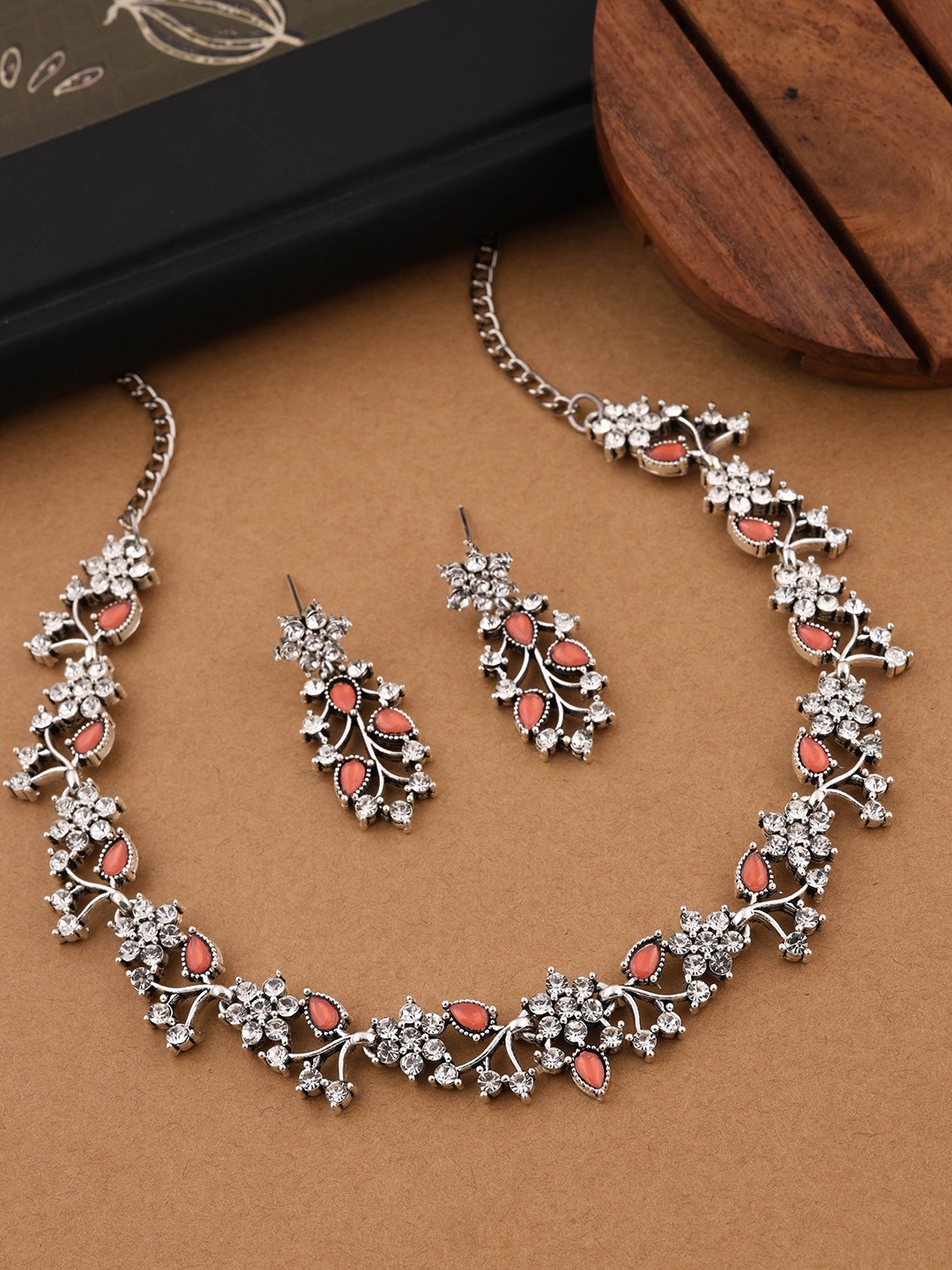 

Brado Jewellery Silver-Plated AD-Studded Necklace & Earrings Set