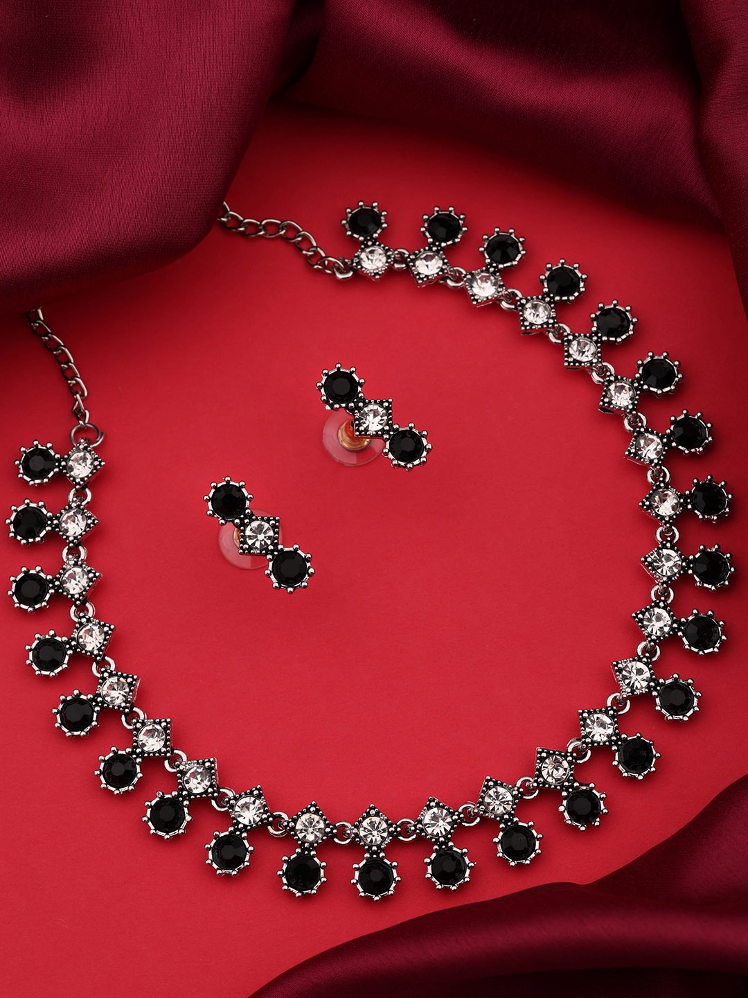 

Brado Jewellery Oxidised Silver-Plated AD-Studded Necklace & Earrings Set
