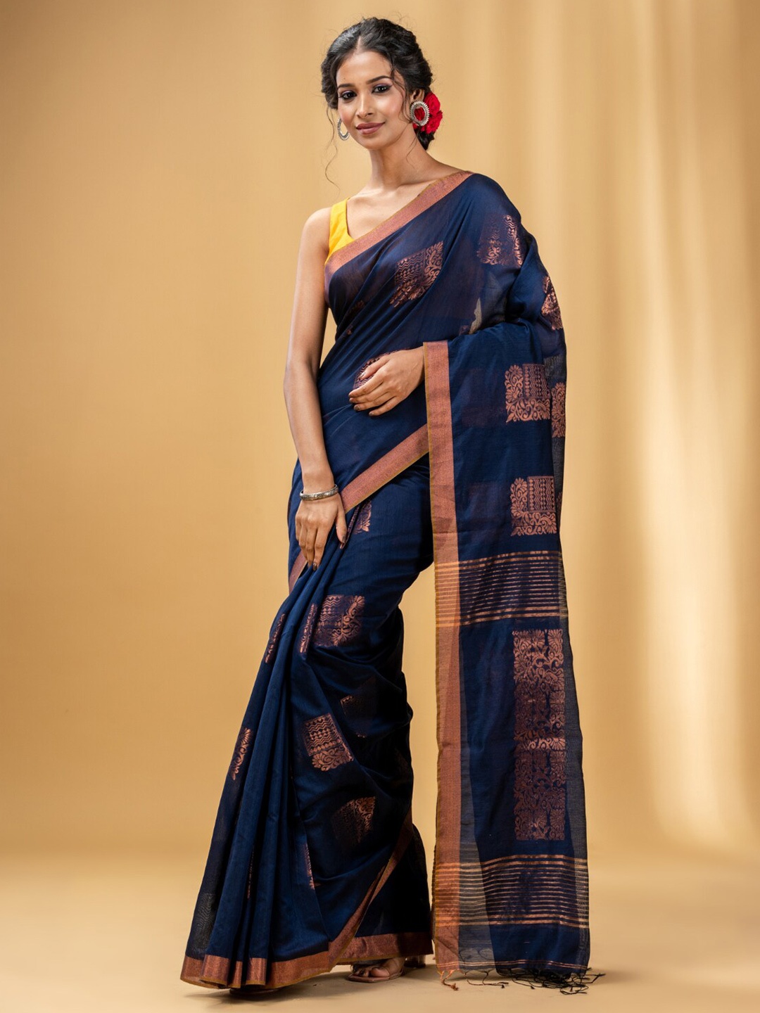 

Charukriti Ethnic Motifs Woven Design Zari Saree, Navy blue