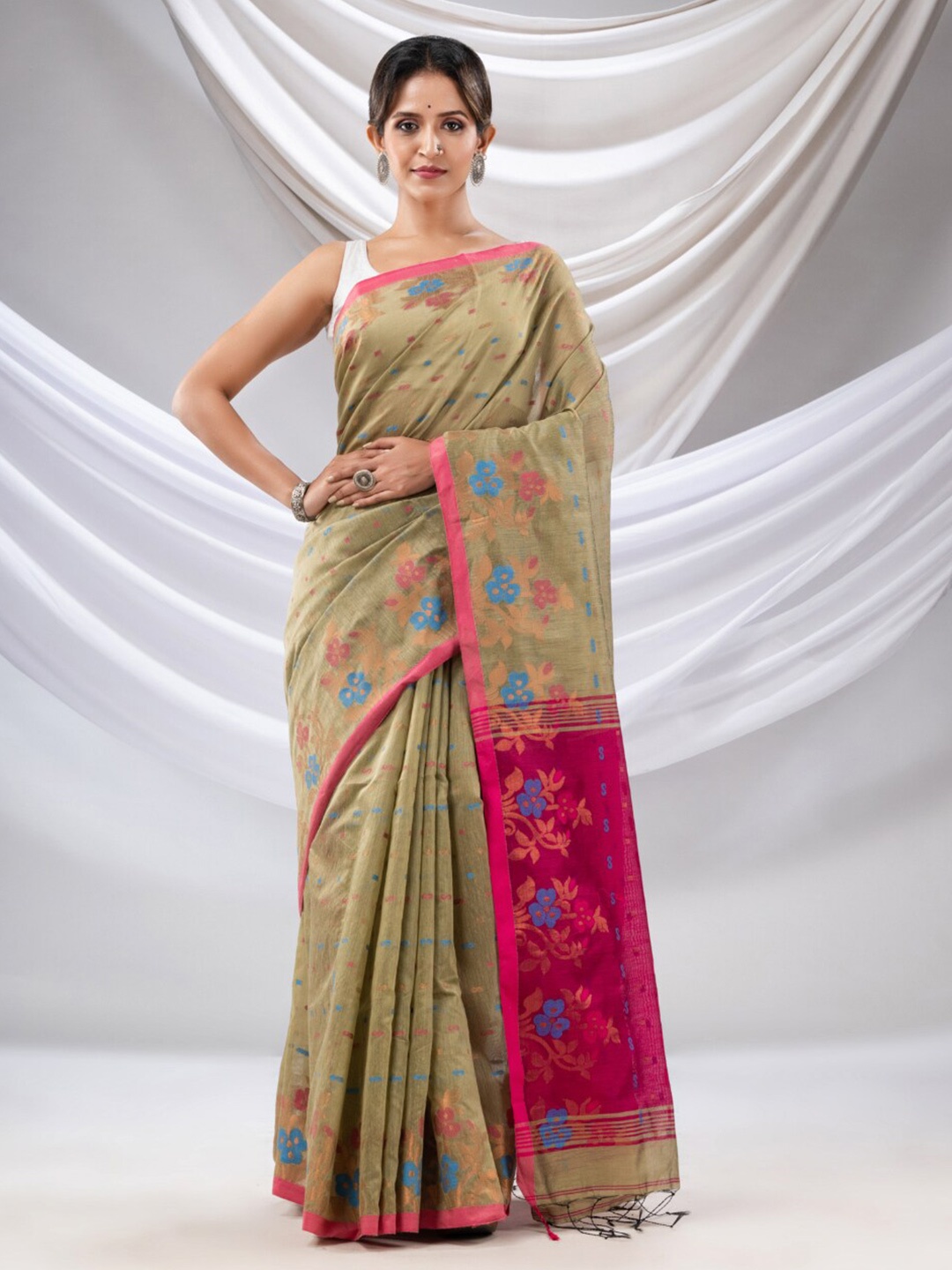 

Charukriti Floral Woven Design Saree, Beige