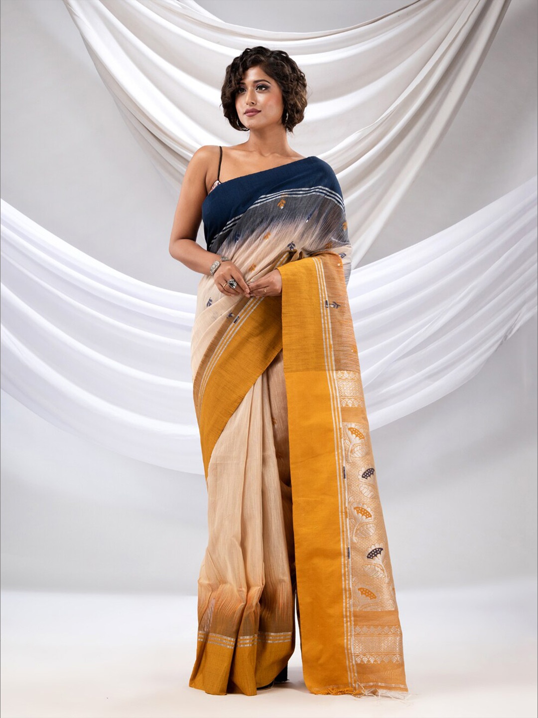 

Charukriti Ethnic Motifs Woven Design Ikat Saree, Beige