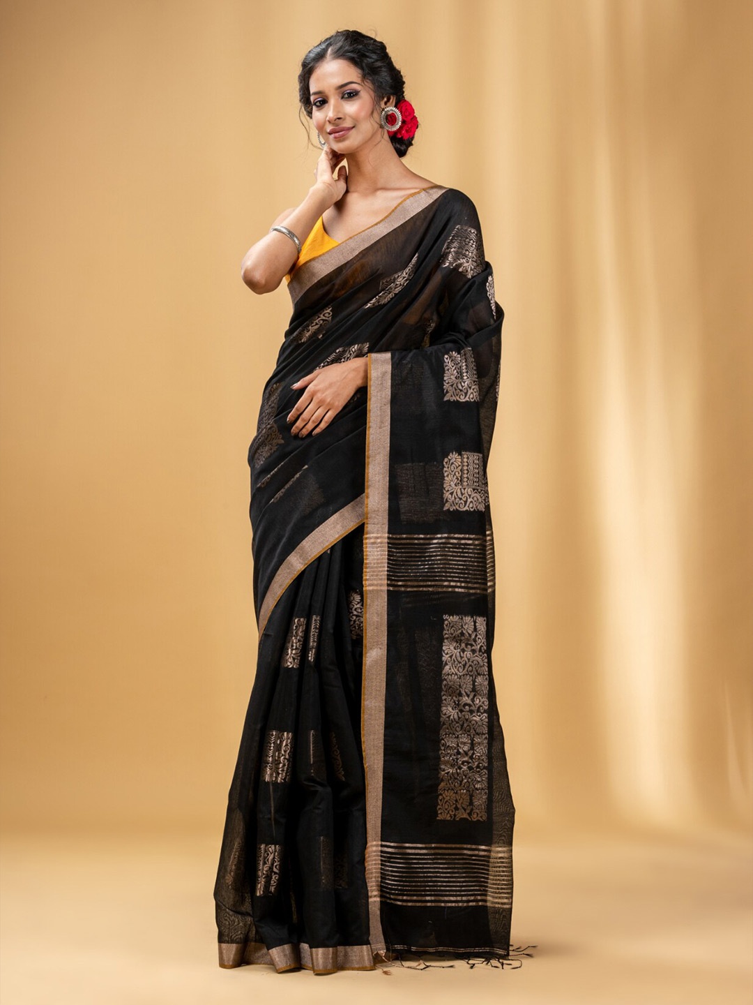 

Charukriti Ethnic Motifs Woven Design Zari Saree, Black